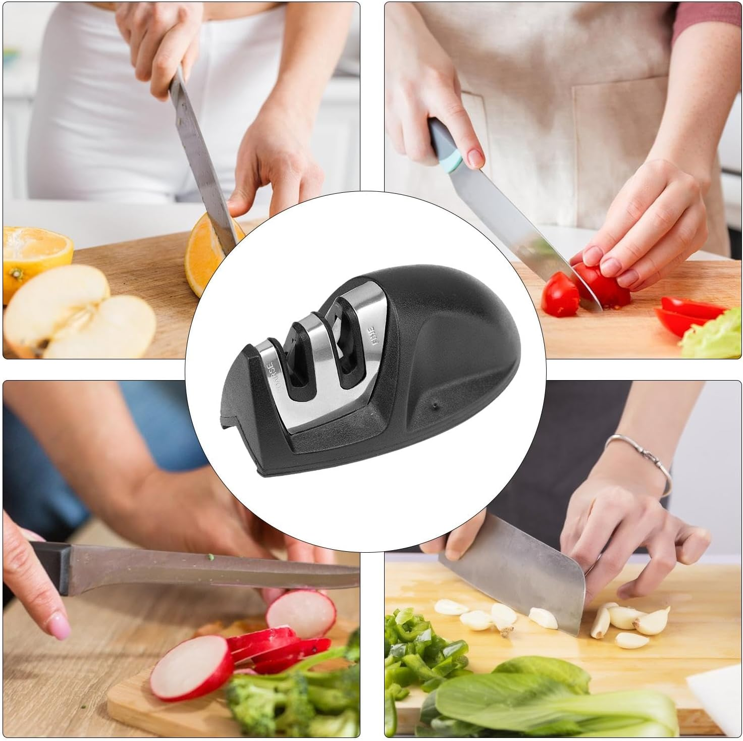 Kitchen Sharpeners,Double Slots Coarse & Fine Cutter Sharpeners | Non-Slip Base, Professional Kitchen Gadgets for Dull and Damaged Knives, Choppers, Cutters image number 2