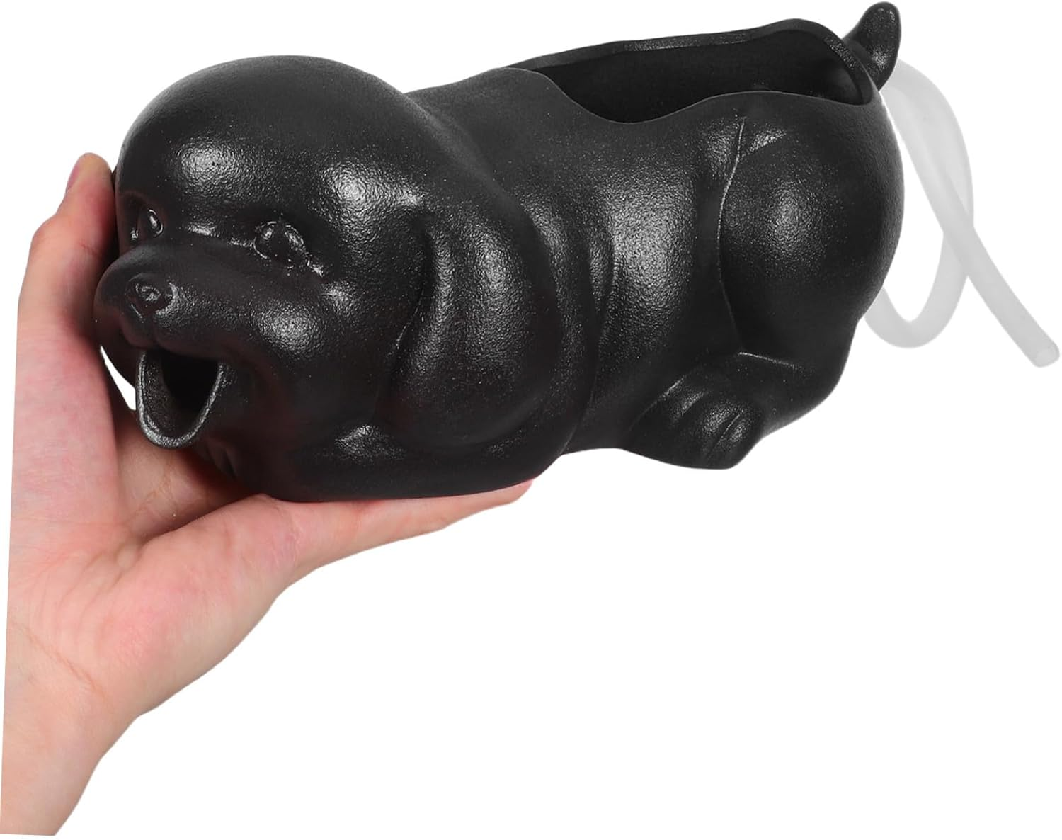 Ceramic Dog Fountain Spitter for Fish Tank and Garden Decor Waterfall Feature Jar for Green Plant Growth Clean Water Circulation Aquarium and Outdoor Patio Waterfall Ornament - Black image number 3