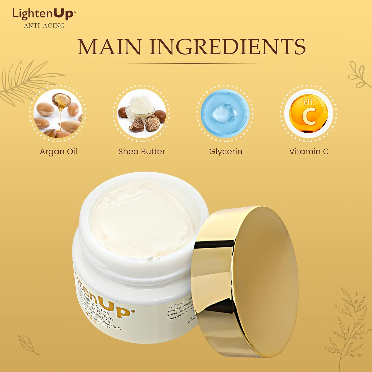 Lightenup Anti-Aging, Skin Brightening Cream - 4.4 Fl Oz / 100 Ml - with Argan Oil and Shea Butter image number 3