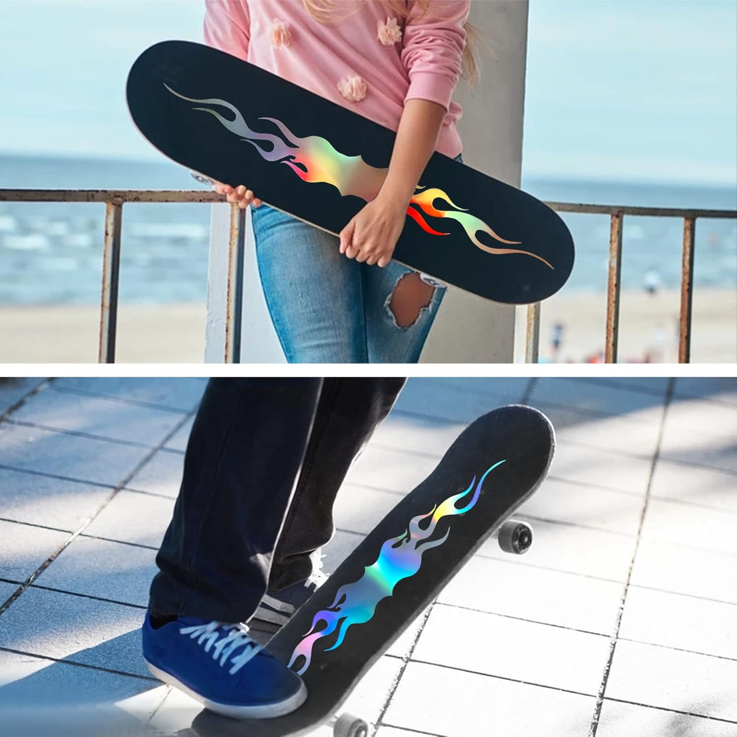 TOMALL 4 Pcs 11.4'' Flame Reflective Sticker for Car Vinyl Racing Sports Flame Stripe Decal for Golf Cart Off-Road Vehicles Motorcycles Bike Skateboard Laptop DIY Decoration (Gradient) image number 1