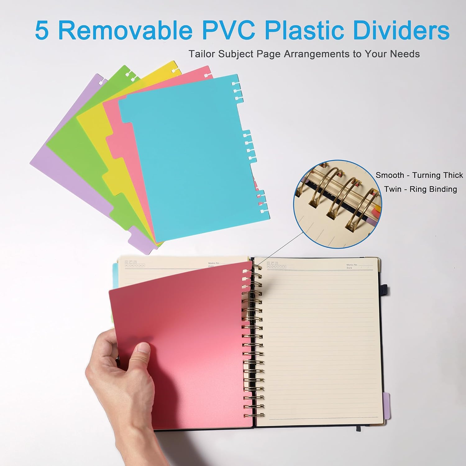 Gemuity Hardcover Spiral Notebook &ndash; 300 Pages with Removable Divider Tabs, 5 - Subject Lined Journal, 186Mm&times;248Mm for Work/School Black image number 6