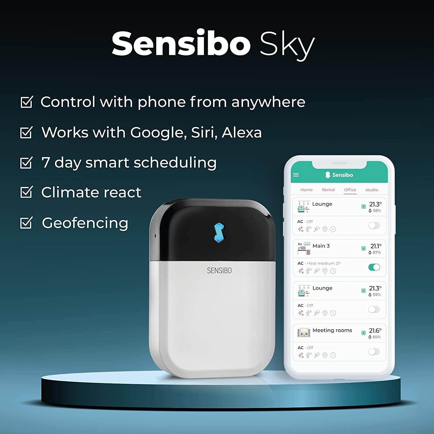 Sensibo Sky, Smart Home Air Conditioner System - Quick & Easy Installation. Maintains Comfort with Energy Efficient App - Automatic On/Off. Wifi, Google, Alexa and Siri. (White)