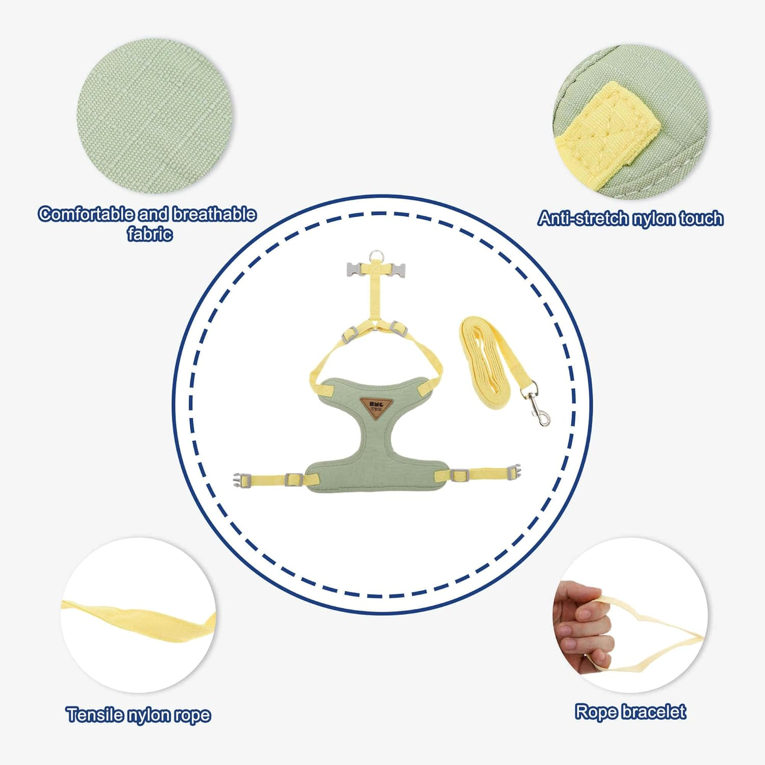 CAPASTEC Soft Cat Harness and Leash Set, Breathable Kitten Harness, Green, S image number 2