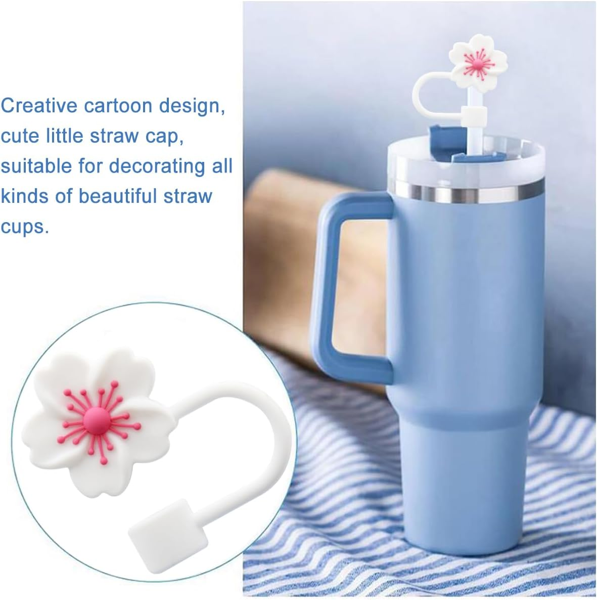 Straw Cover Cap for Stanley Cup,Silicone Straw Topper 10 Mm 0.4 in Reusable Straw Tips Lids,Straw Tip Covers for Stanley Cups Accessories - 10Pcs Straw Cover image number 5