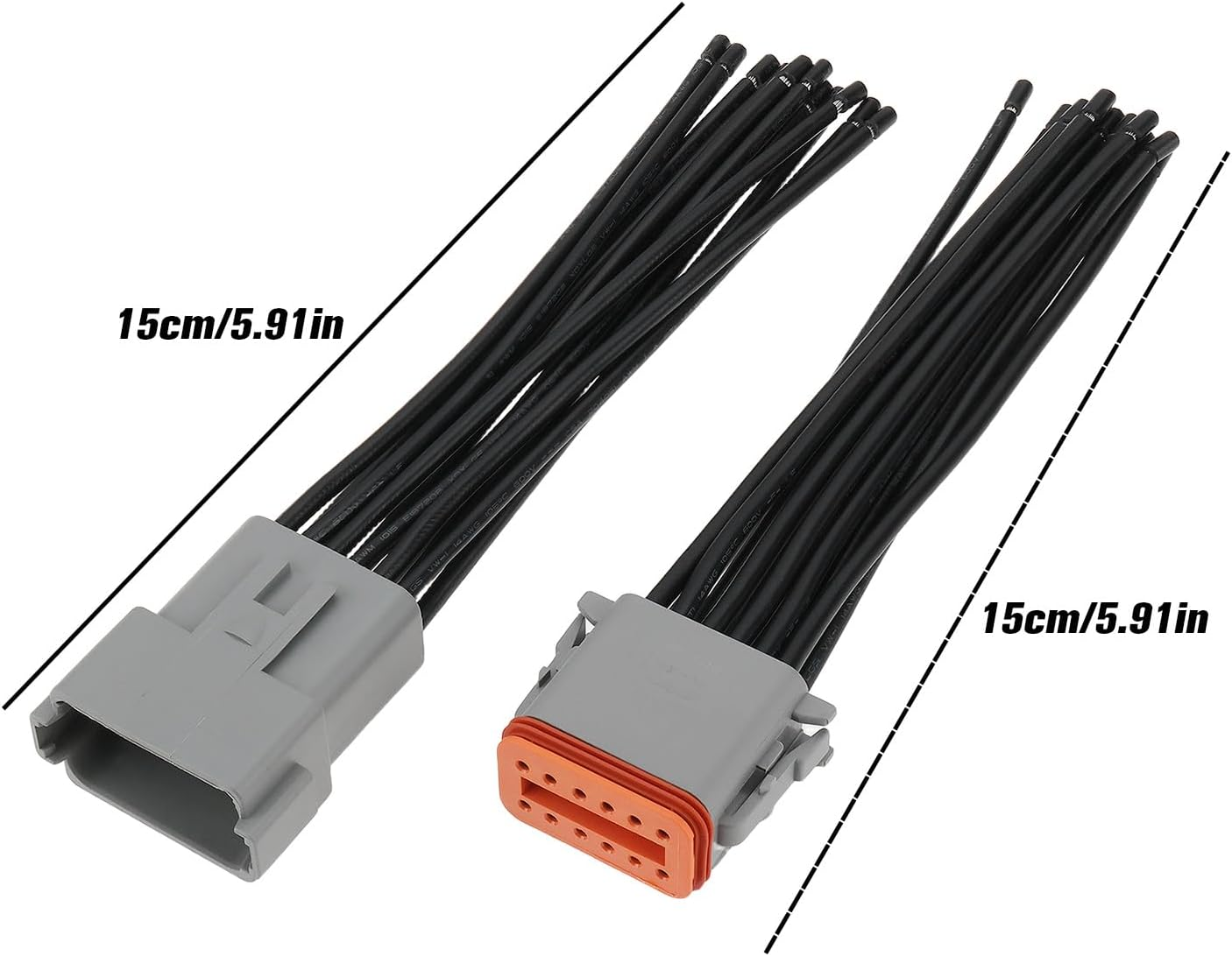 Emagtech 2Pcs 12 Pin Automotive Sealed Electric Plug DT04-12P DT06-12S for Automotive and Industrial Applications 15Cm 14AWG