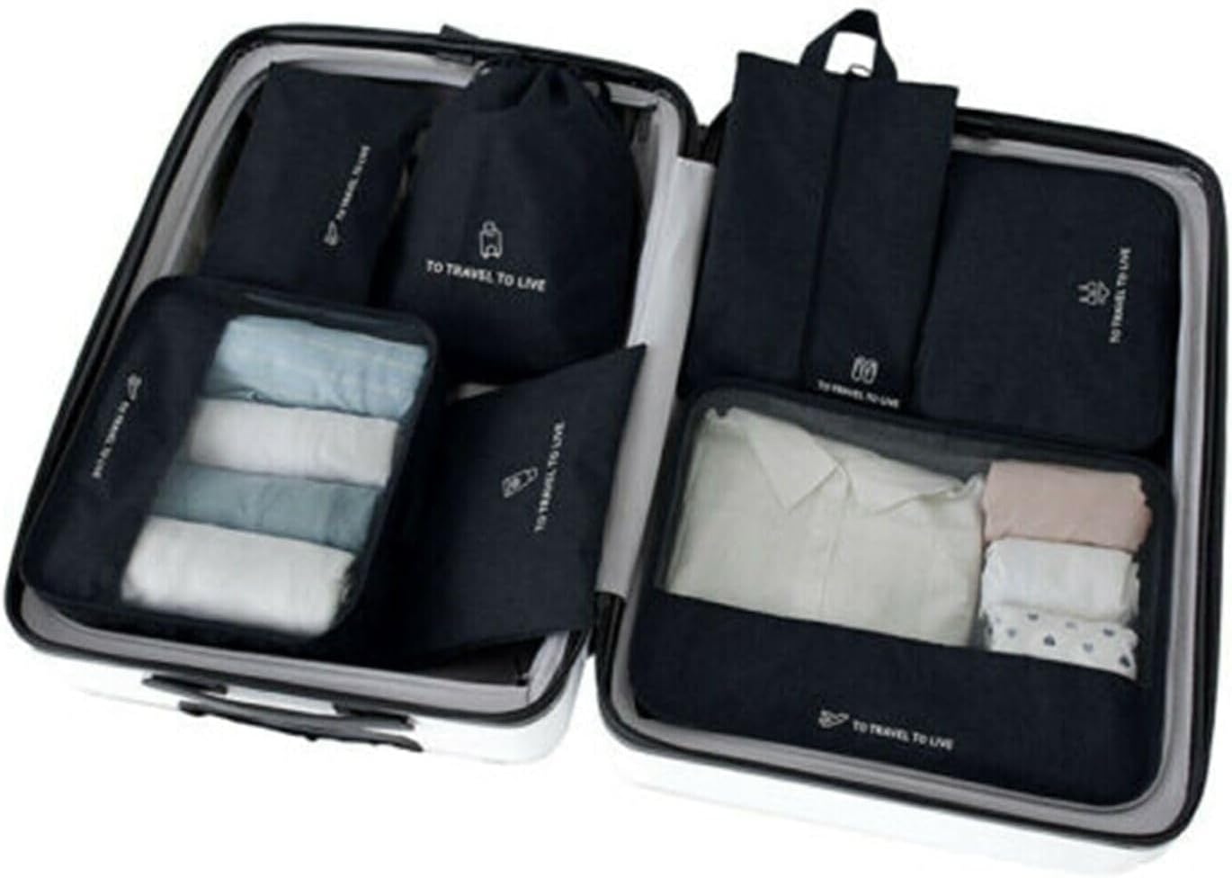 FIME Compression Packing Cubes for Carry on - 7-Piece Set with Shoe Bag, Travel Toiletry Bag & Laundry Bag -Travel Compression Bags, Luggage Organiser, Expandable Storage - Travel Essentials (Grey)