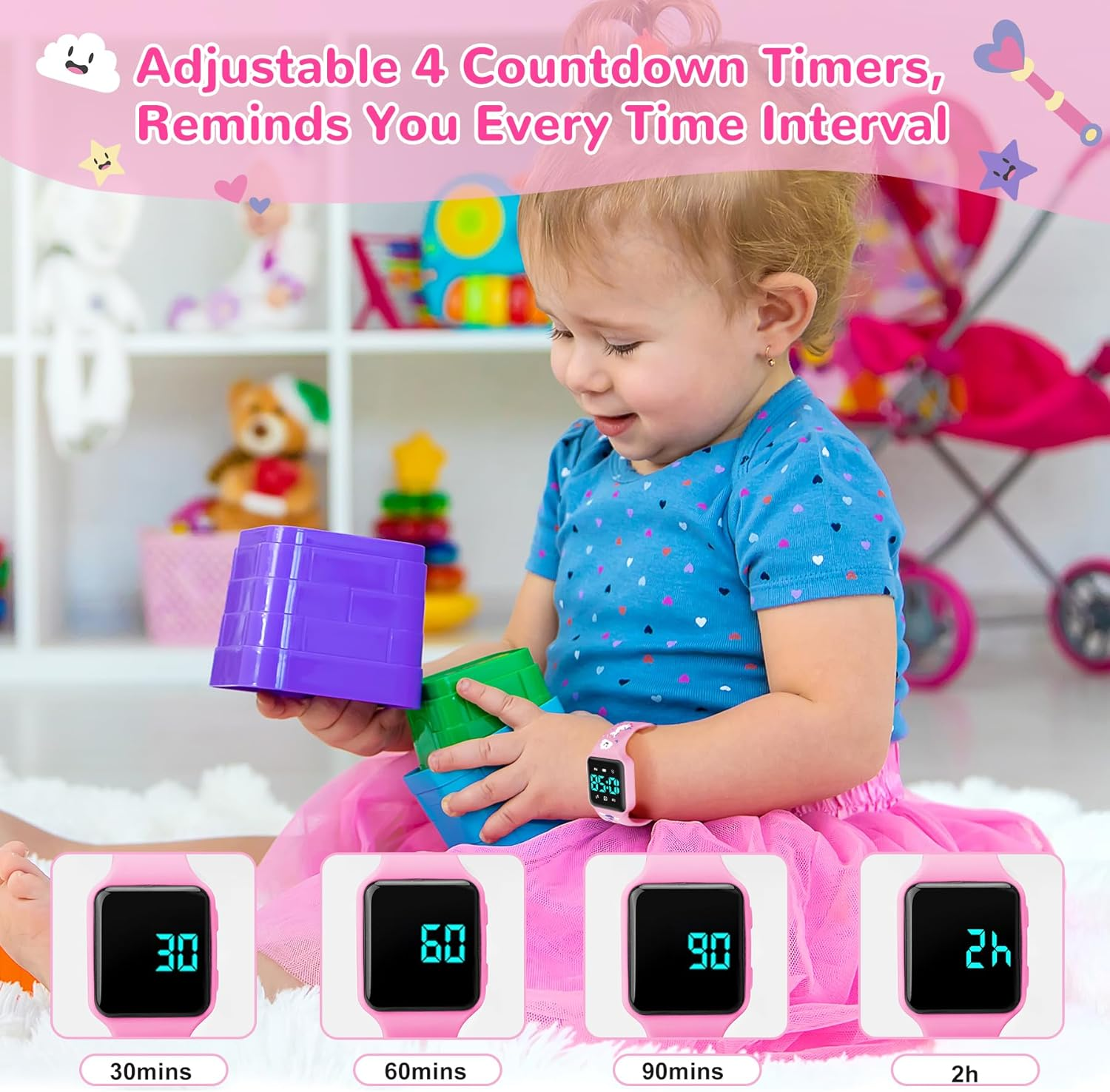 Potty Training Watch for Toddler with Countdown, Alarms, Music or Vibration Alerts - Waterproof Toddler Toilet Trainer for Boys & Girls Ages 2-9, 2-Rose-Unicorn, Digital