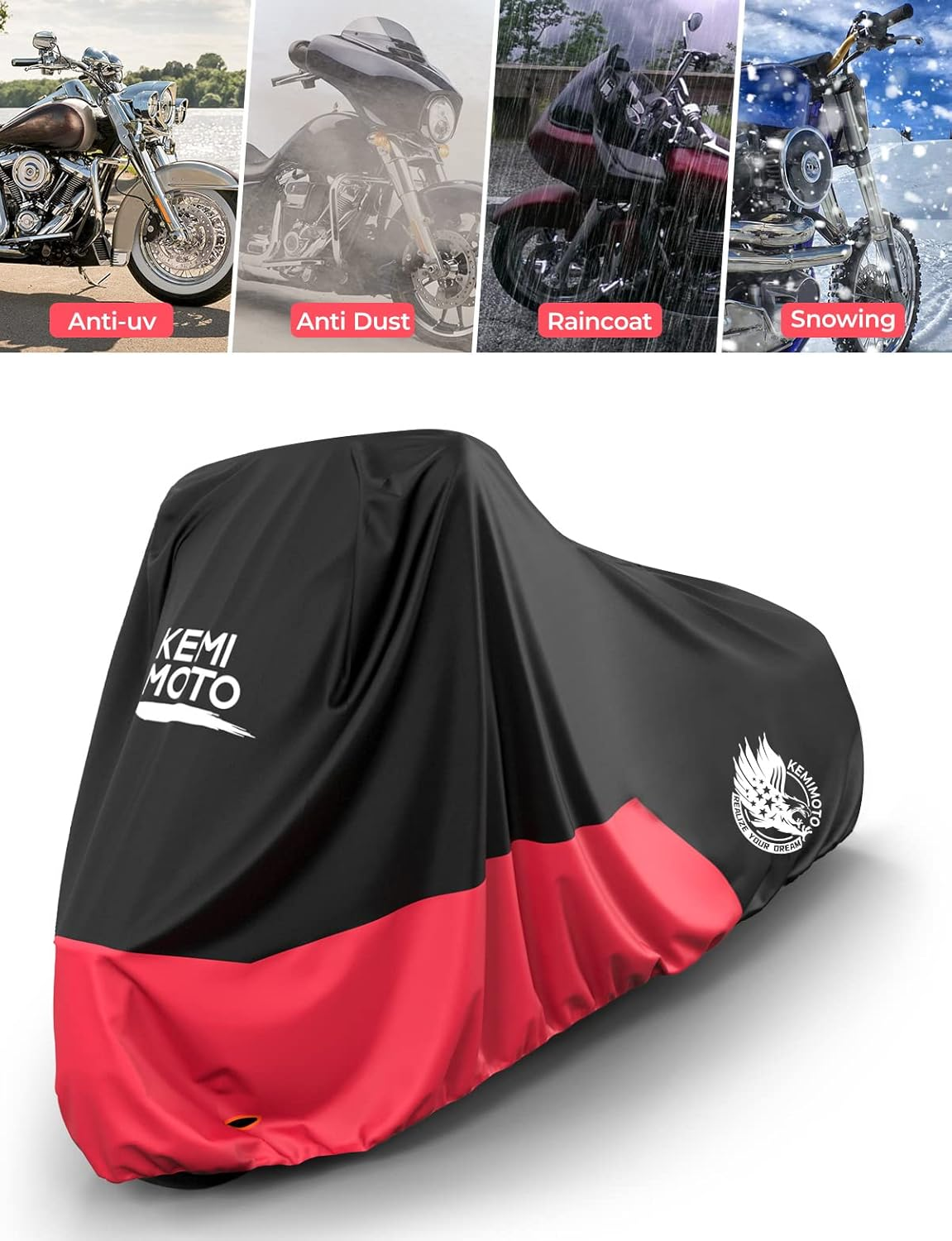KEMIMOTO Motorcycle Cover Compatible with Cruiser Models Softail Dyna Iron 883 Fat Boy 114 Forty-Eight Low Rider Cover Standard Heritage Classic Waterproof Cover Outdoor Snow Rain Protection image number 2