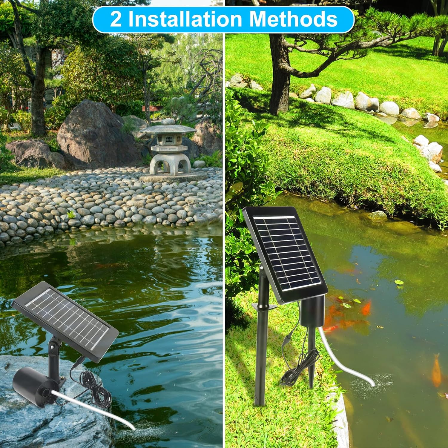 Oxygen Pump for Pond Solar, 4 W Pond Aerator Solar with 2200 Mah Battery, Pond Air Pump with Oxygen Tube and Air Bubble Stone, Air Pump Aquarium Oxygenator for Pond Pool image number 4