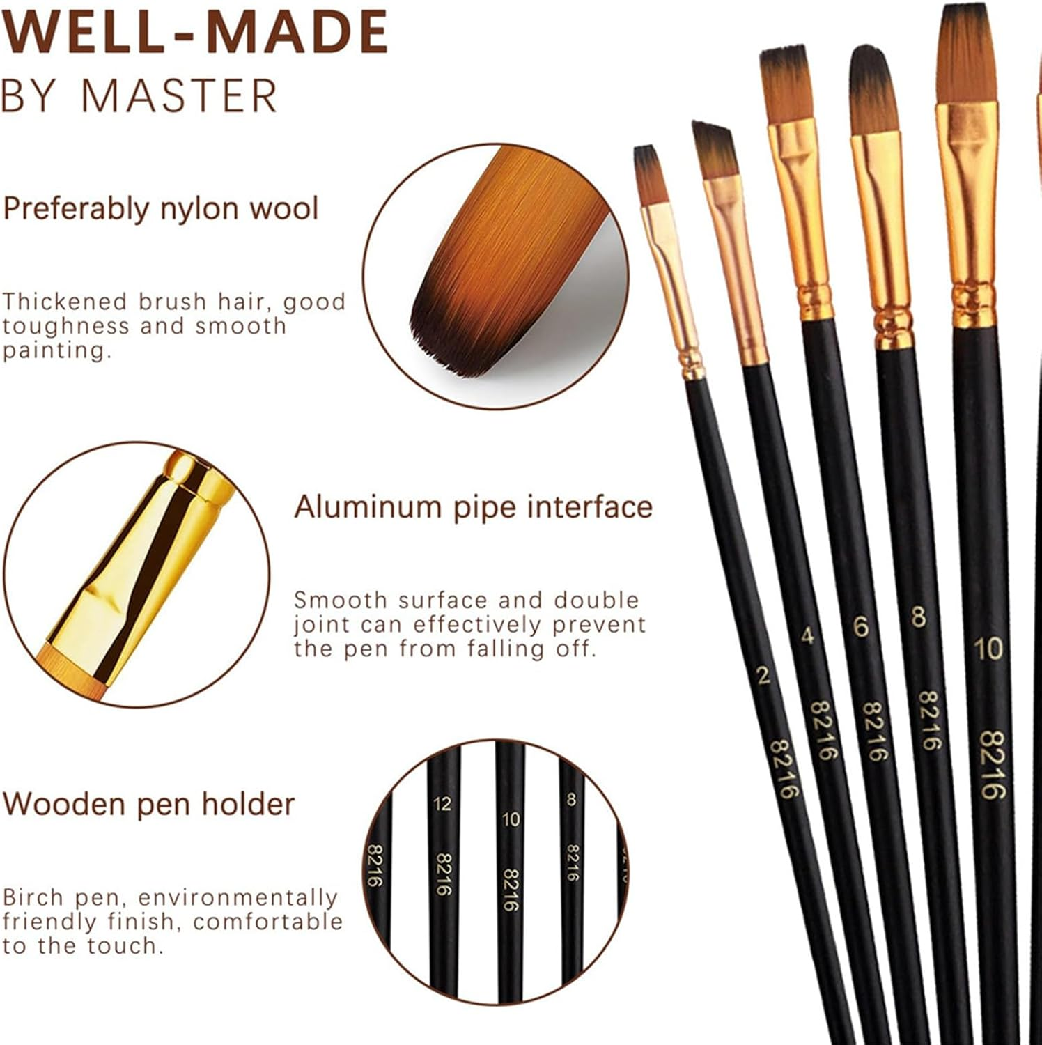 Paint Brushes,12 Pcs Artist Paint Brush Set,Professional Art Painting Brush for Acrylic Painting,Oil,Watercolor,Include Pointed Rounds,Fan,Flat Assorted Shapes,Great for Kids Adult Fabulous image number 3