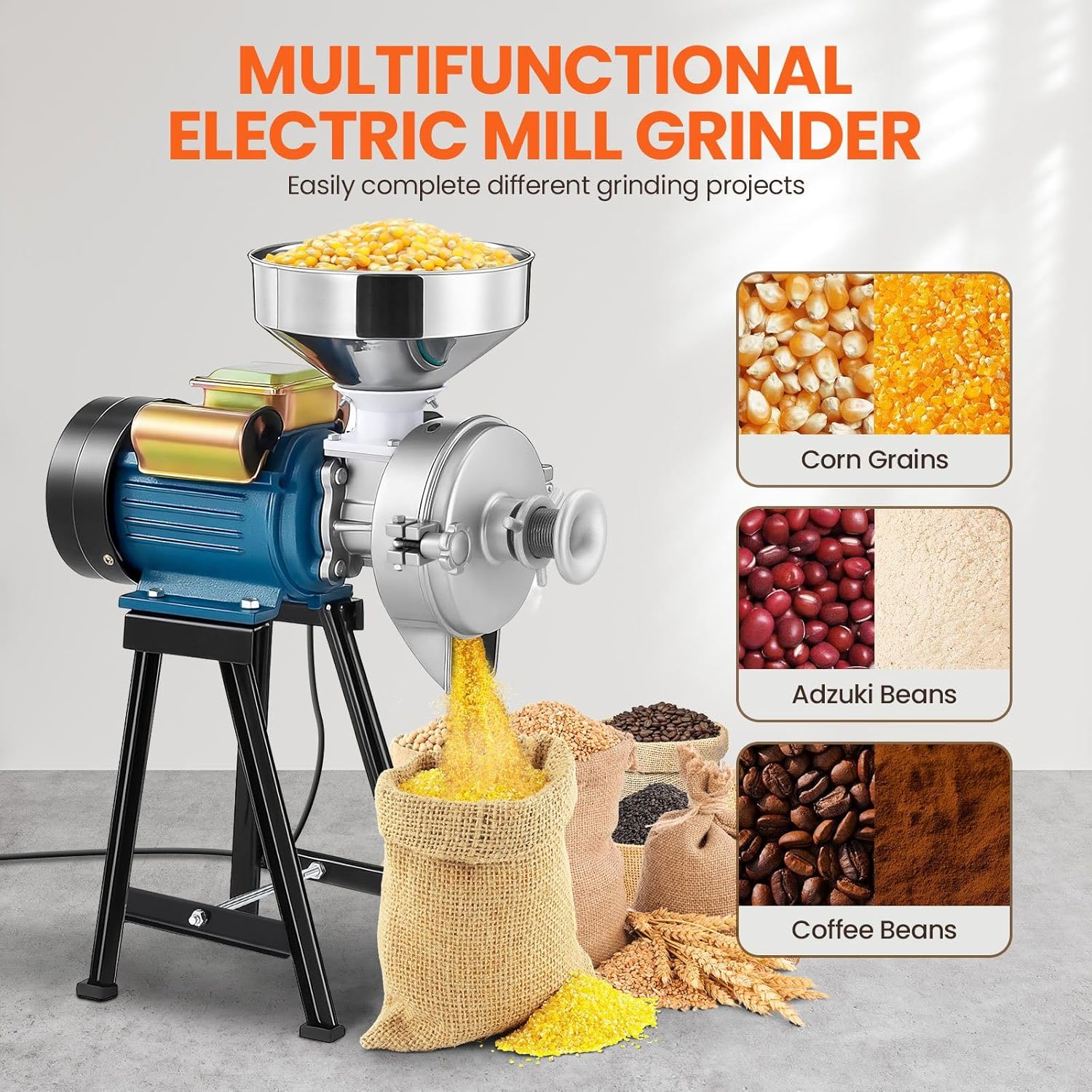 Maxkon 3000W Electric Grain Mill Grinder Machine Dry Wet Corn Rice Wheat Feed Flour Spice Cereal Coffee Bean Powder Commercial Home Nut Tofu Sorghum Milling image number 4