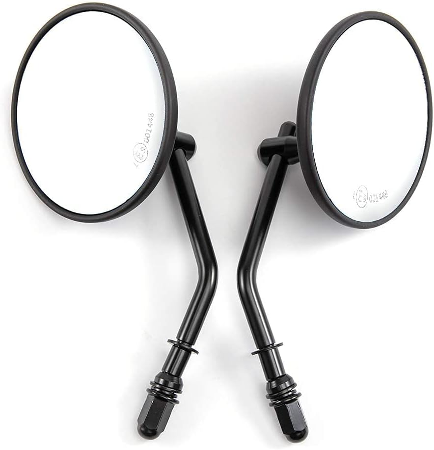 Motorcycle Rear View Mirror, Classic Retro 4 Inch Black round Handlebar Side Mirror with 8 Mm 10 Mm Screws and Metal Shafts for ATV Scooter Dirt Bike Cruiser image number 1