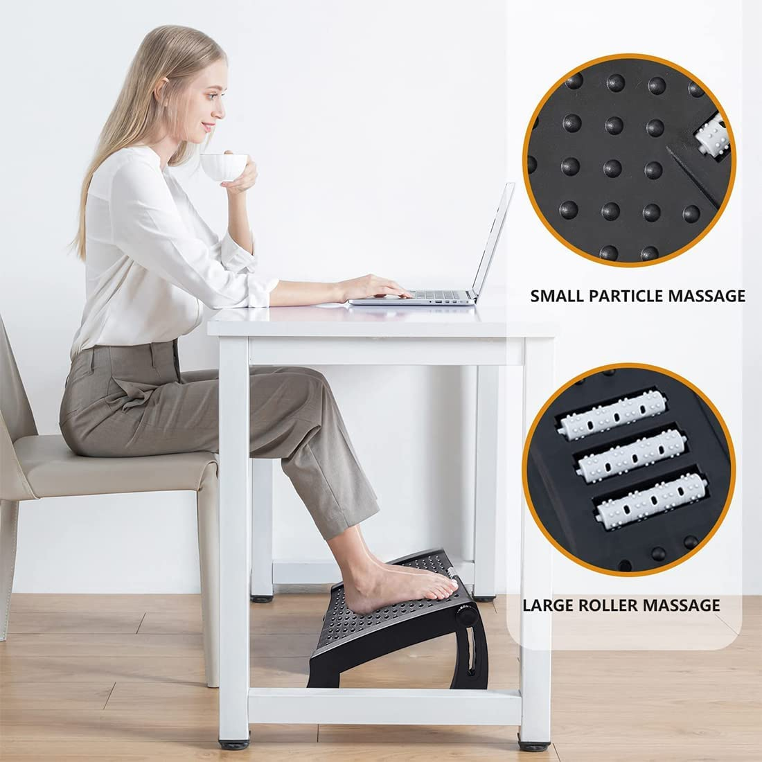 Adjustable Foot Rest under Desk,6 Height Adjustable Foot Rest with Massage Particle and Roller,Foot Stool with Firm Non-Slip Legs for Home Office image number 5