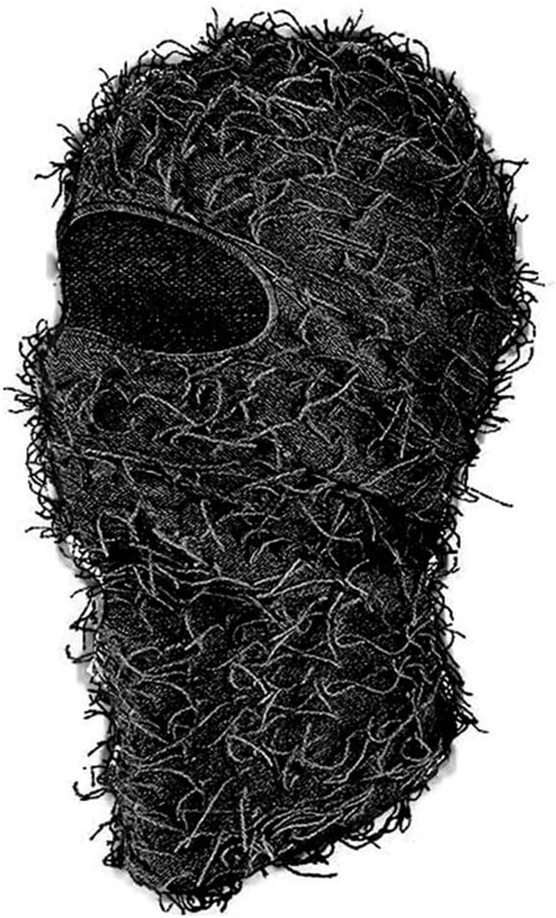 Distressed Ski Mask Full Face Knitted Fuzzy Yeat Shiesty Distress Mask for Men Women Easy to Use Black image number 3