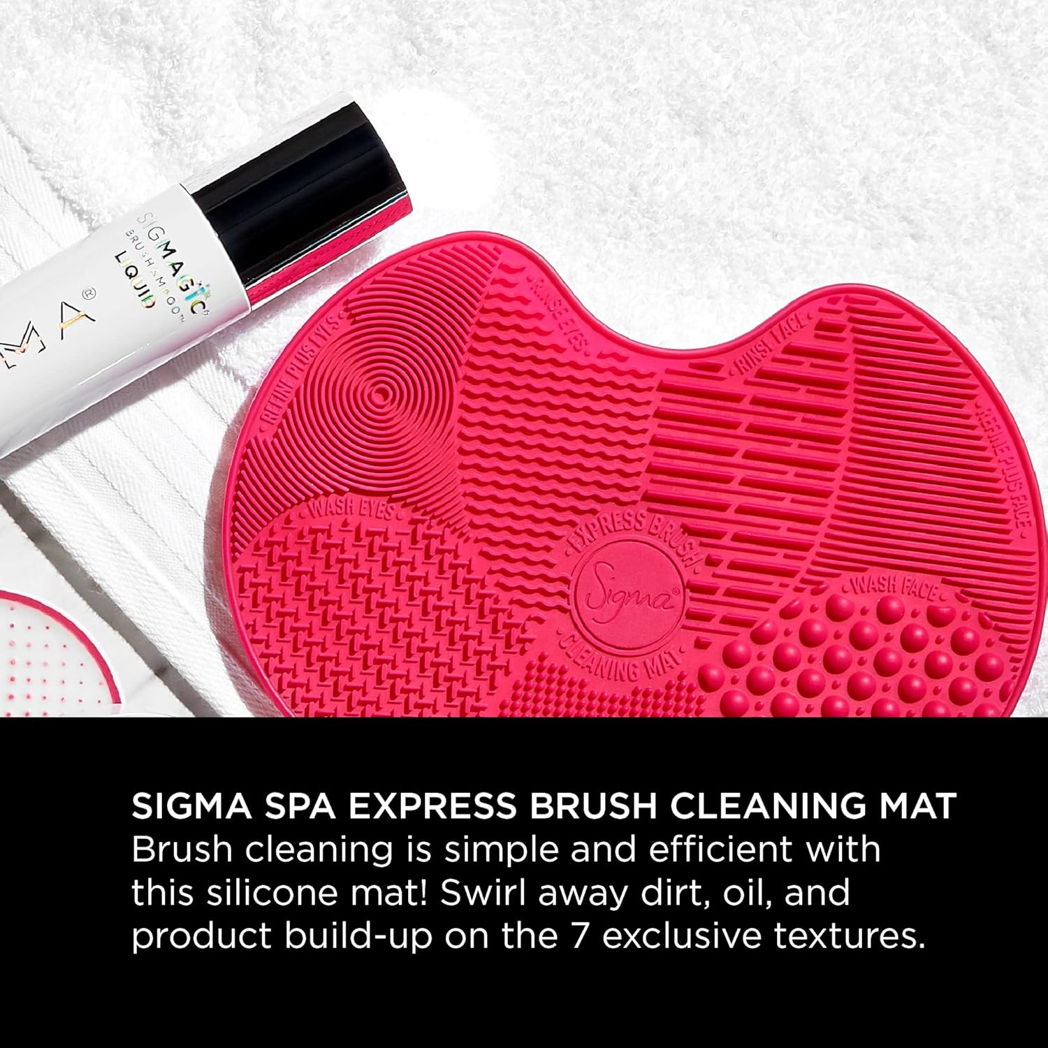 Sigma Beauty Large Makeup Brush Cleaning Mat - Silicone Makeup Brush Cleaning Mat with Suction Cups - 7 Textures for Thorough & Quick Makeup Brush Cleaning - Pink image number 4