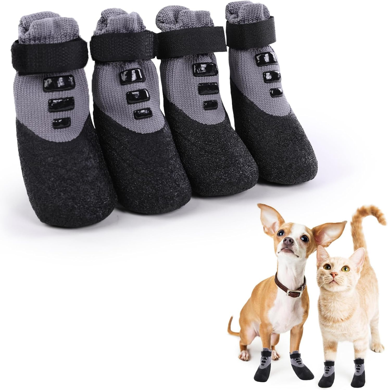 PUMYPOREITY Pack of 4 Dog Socks, Waterproof, Dog Shoes, Non-Slip Paw Protection, Stretchy Socks, Outdoor Dog Shoes, Waterproof Non-Slip Socks for Dogs (Grey, XL)