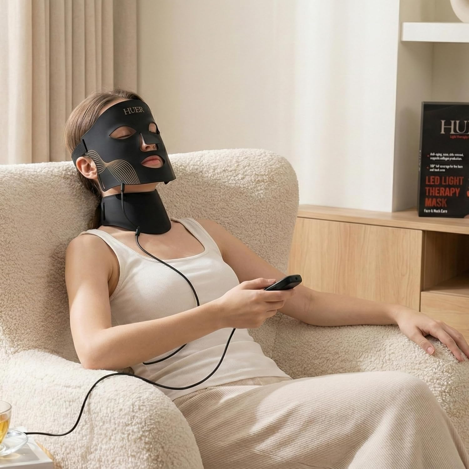 HUER LED Light Therapy Mask Face and Neck - Professional Red Light Therapy Device for Anti-Aging, Wrinkles & Pigmentation - Clinical Grade 309 Leds Face Mask for Glowing Skin & Sun Damage Repair image number 2