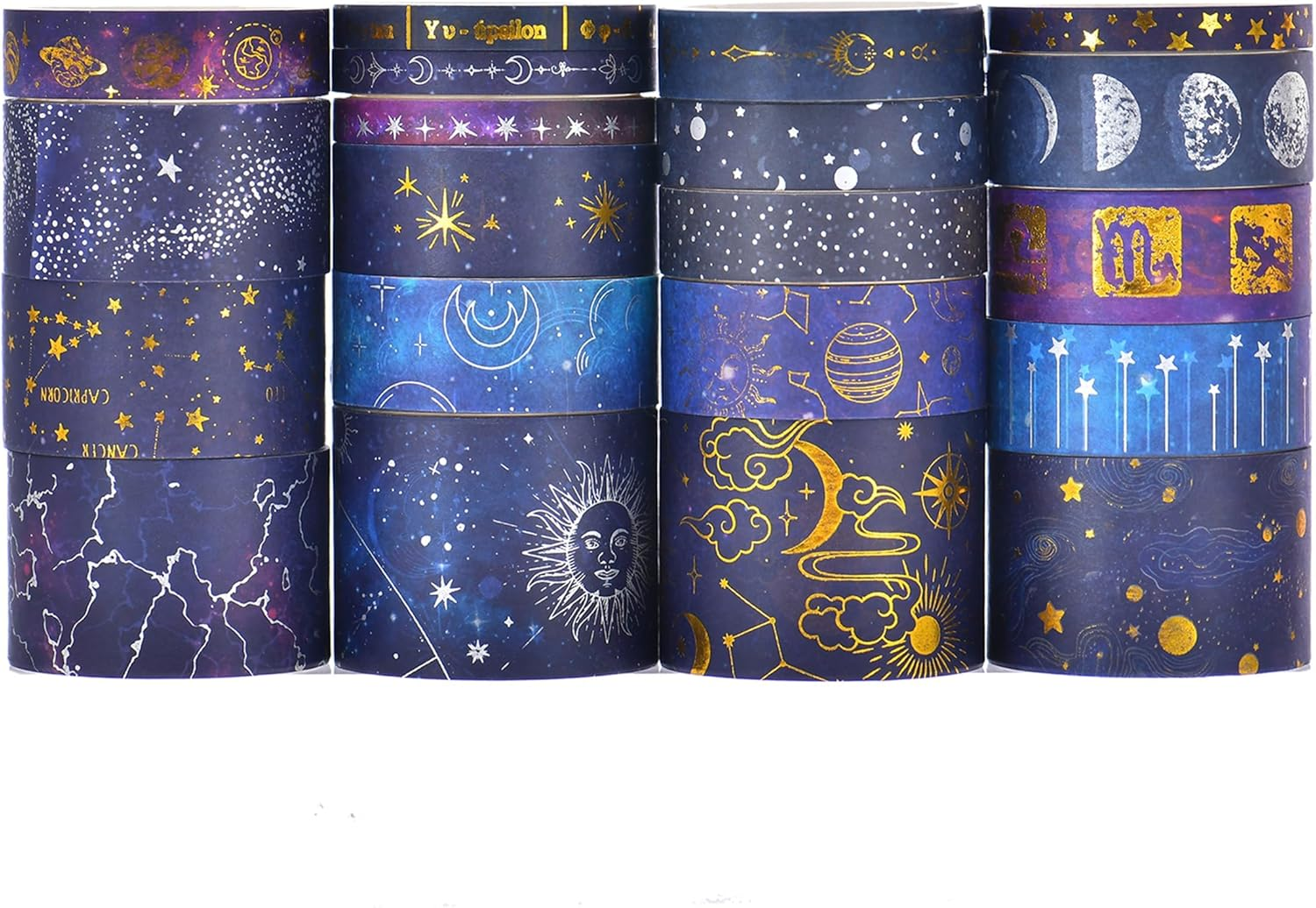 KAVI' S 20 Rolls Galaxy Washi Tape Set Stars Arts Adhesive Tapes Gold Silver Foil Decorative Masking Tape Sets for Craft, Kids, Scrapbook, DIY, Gift Wrapping image number 1