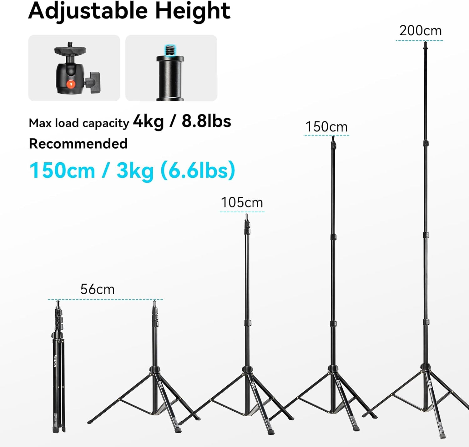 SMALLRIG 78.7"/ 200Cm Light Stand Photography Tripod, Max Load 4Kg, Compact Lightstand for Reflector, Ring/Cob Light, Small Softbox, Umbrellas, Folded Size 22"/ 56Cm RA-S200-4379 image number 1