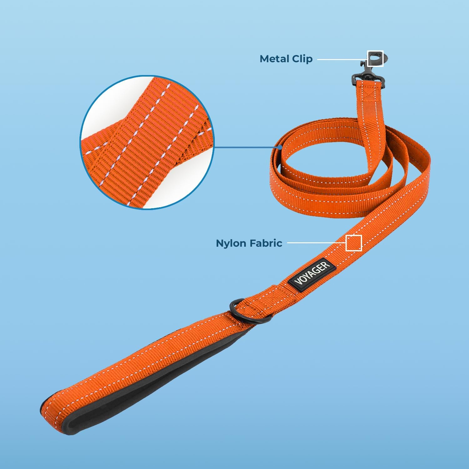 Voyager Reflective Dog Leash with Neoprene Handle, 5Ft Long, Supports Small, Medium, and Large Breed Puppies, Cute and Heavy Duty for Walking, Running, and Training - Orange (Leash), S image number 2