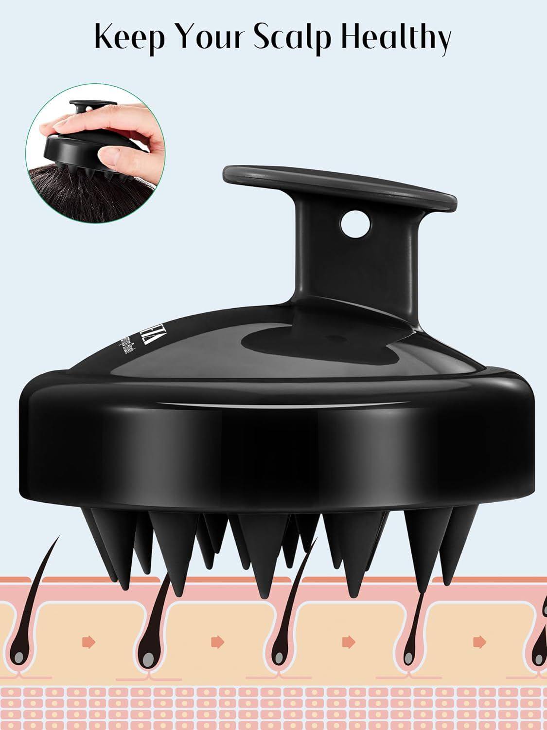 HEETA 2 Pack Hair Scalp Massager Shampoo Brush for Hair Growth, Hair Scalp Scrubber with Soft Silicone, Wet and Dry Hair Detangler (Whole Black & Whole Black) image number 5