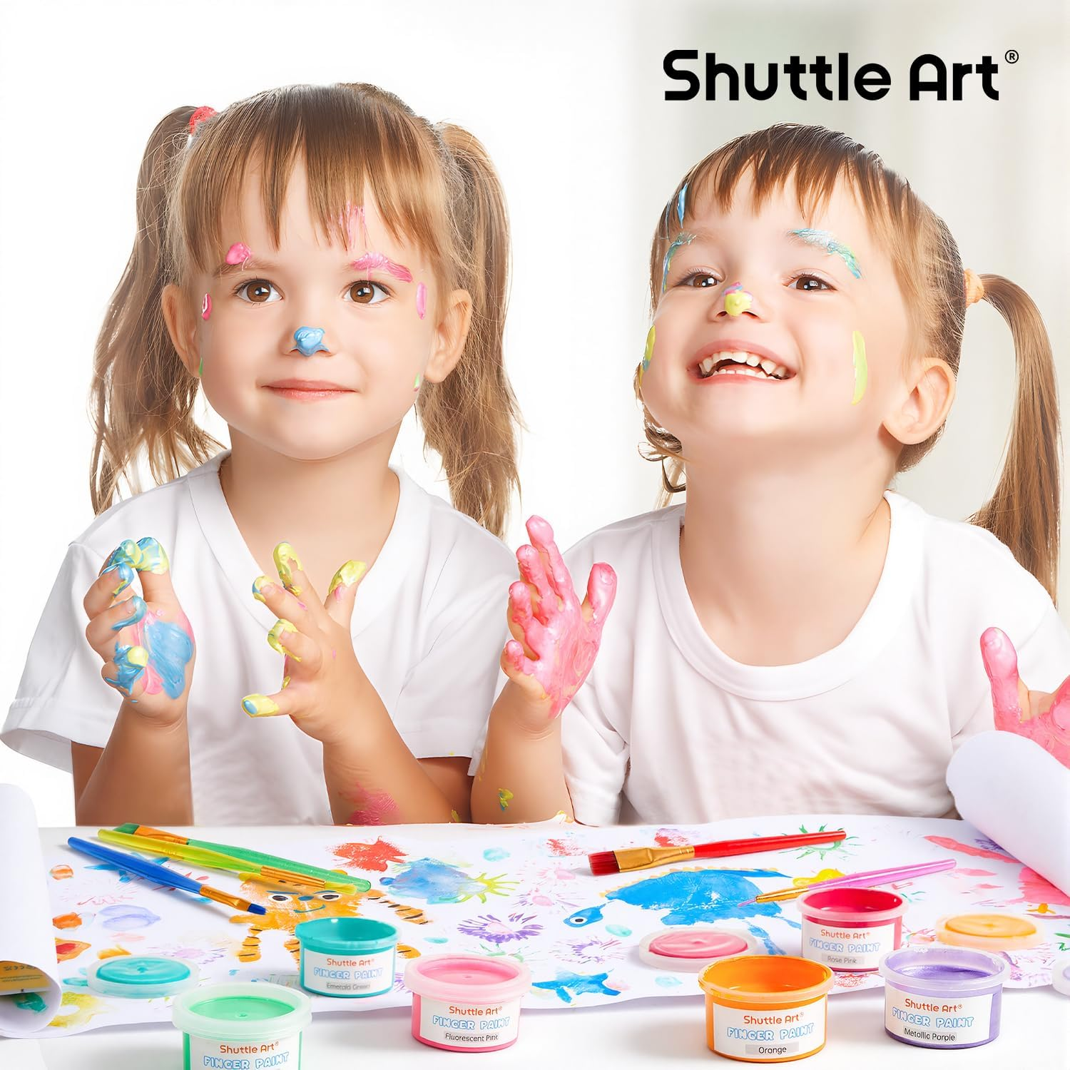 Shuttle Art Washable Finger Paint, 44 Pack Kids Paint Set with 36 Colours Finger Paints(30Ml, 1Oz) for Toddlers, Paint Brushes, Finger Paint Paper Pad, Palette, Non Toxic for Kids Art & Craft image number 1