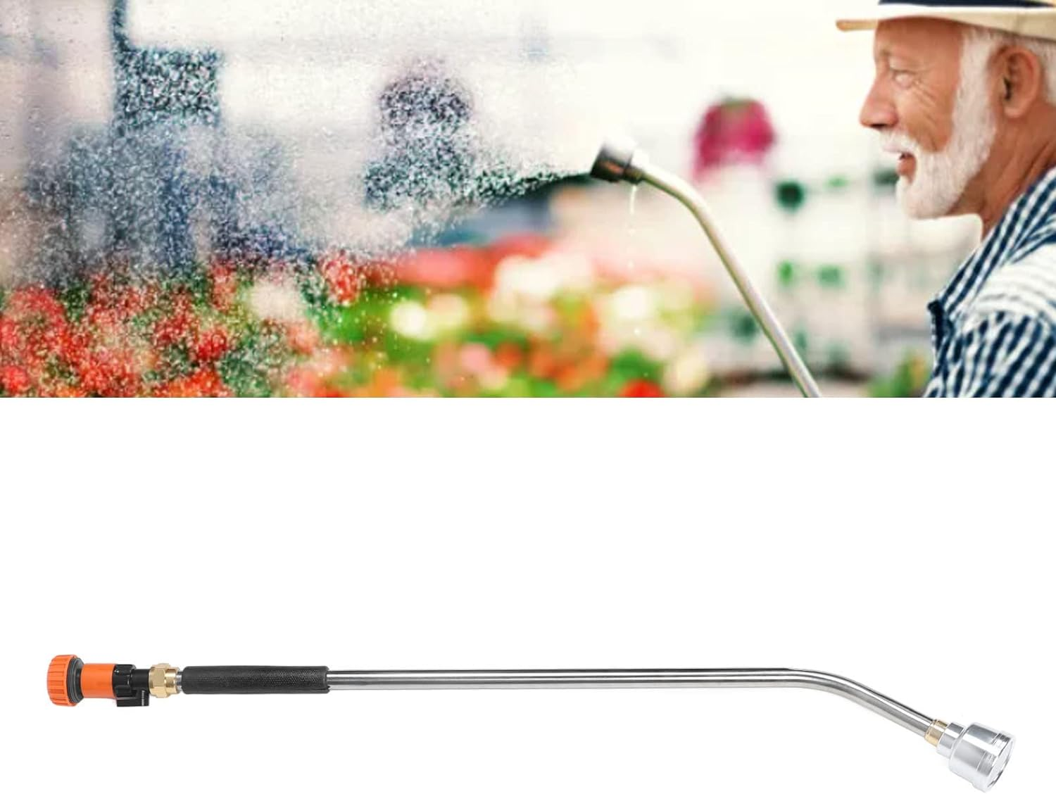 Watering Wand, Metal Sprayer Wand for Garden Hose - Adjustable Long Hose Nozzle for Lawn & Garden (90Cm) image number 1