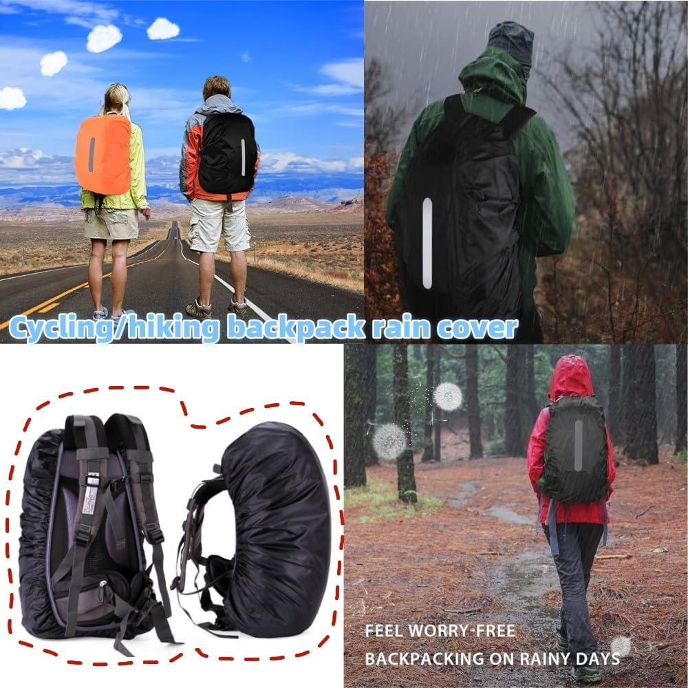 4-Piece Waterproof Rainproof Cover Backpack Cover with Reflective for Hiking Camping Trip Cycling Dust-Proof Anti-Theft Outdoor Activities image number 3