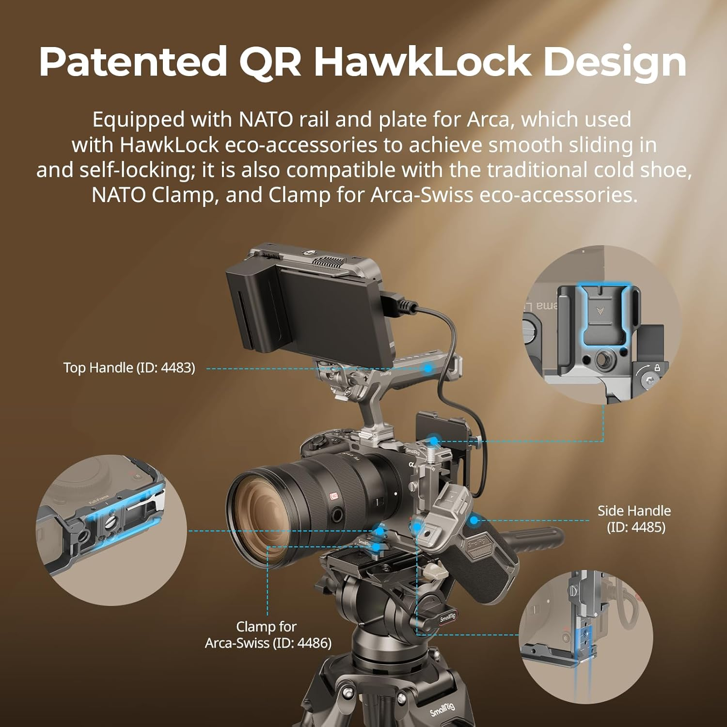 Smallrig FX3 / FX30 Hawklock Quick Release Camera Cage Kit for Sony with Cable Clamp, Bulit-In QR Cold Shoe NATO Rail/Qr Plate for Arca, Modular Design Compatible with Original XLR Handle - 4770 image number 1
