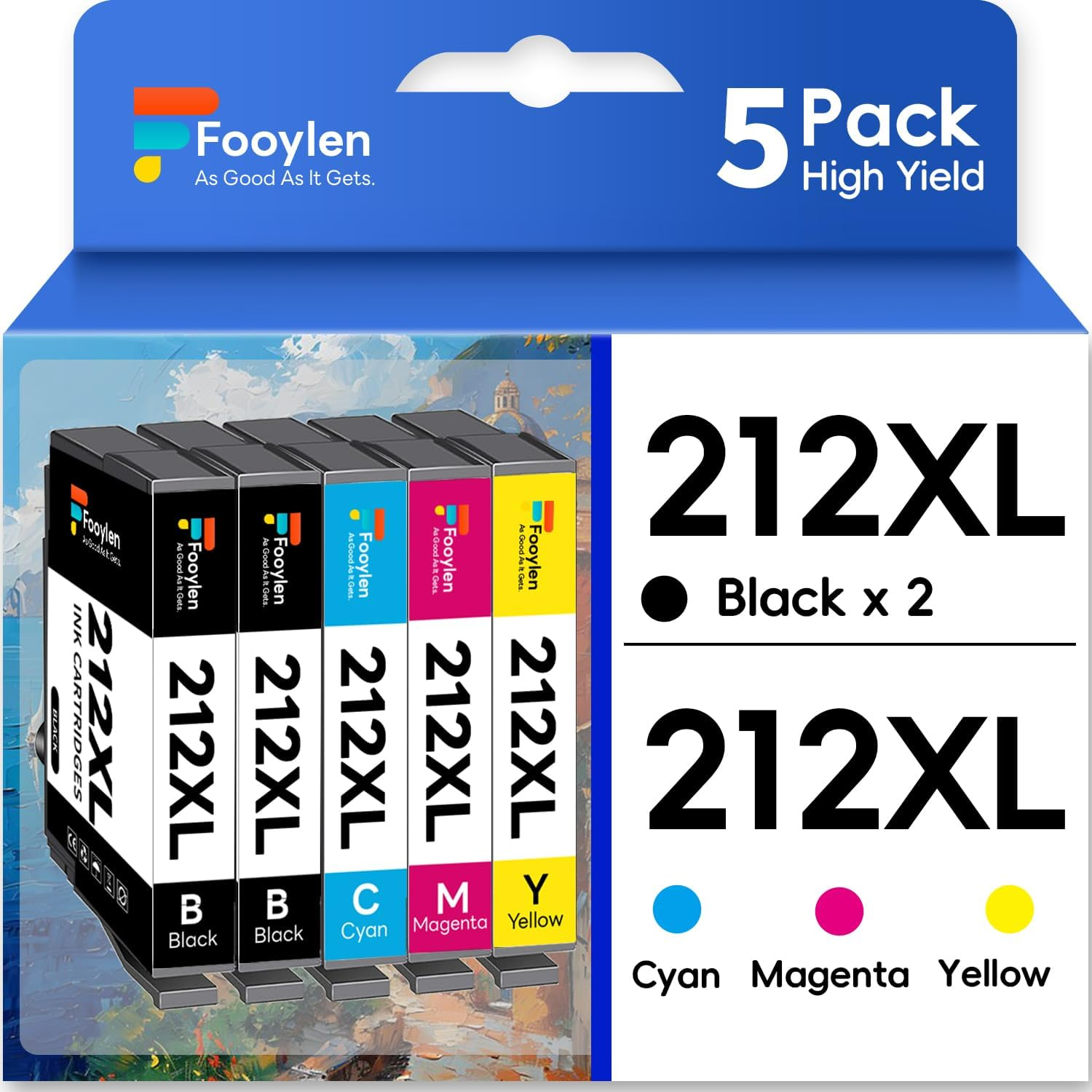 Fooylen 212XL Ink Cartridges 5-Pack Compatible for Epson XP-2100 XP-3100 XP-3105 XP-4100 Epson WF-2810 WF-2830 WF-2850 (2B/1C/1M/1Y)