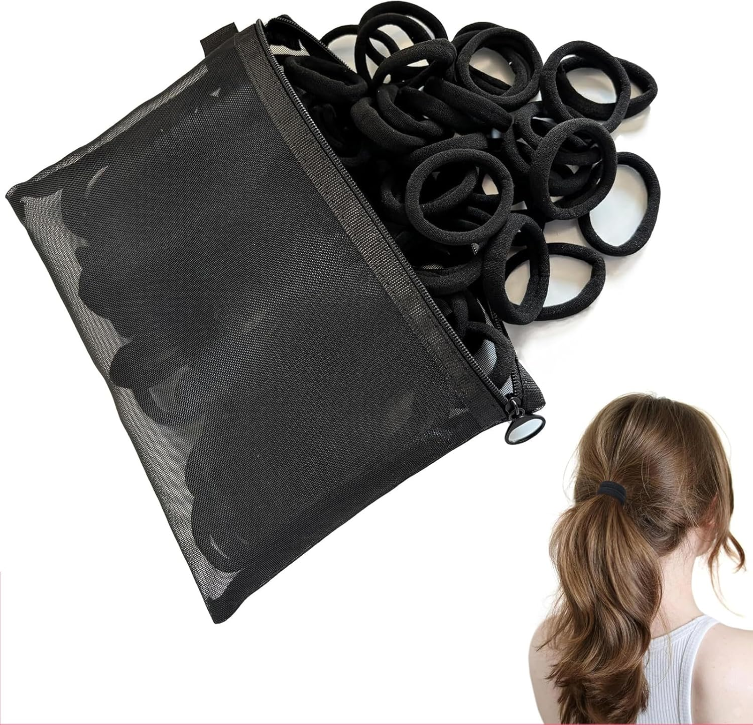 Xanthelle Hair Bobbles for Women and Girls, Pack of 100 4 Cm Seamless Elastic Hair Bands, Black Hair Bands for Children and Men, with Cosmetic Bag image number 2