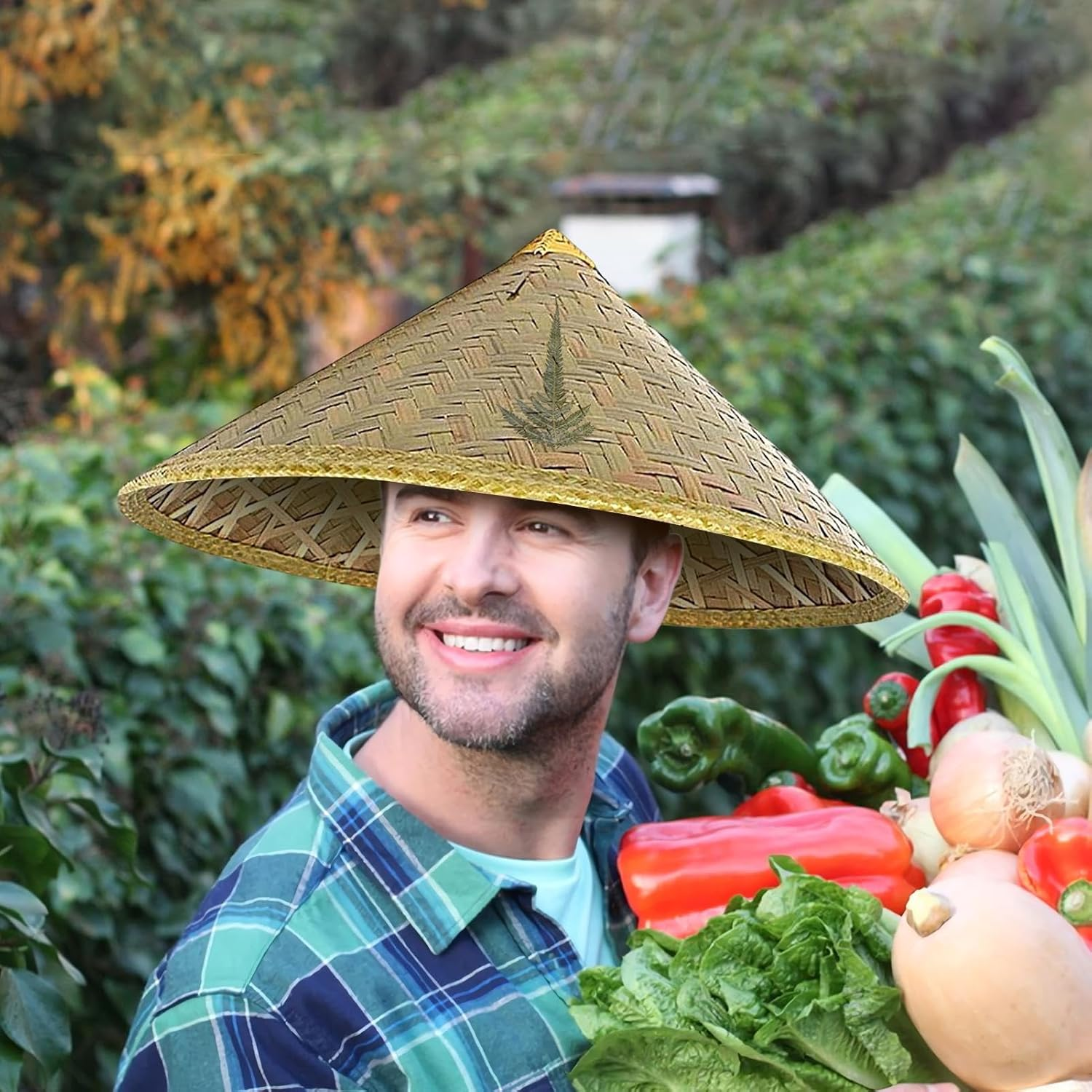 Rice Hat | Chinese Oriental Hat | Asian Straw Hats with Adjustable Cord for Women Men for Farmer Patty, Halloween, Cospaly image number 2