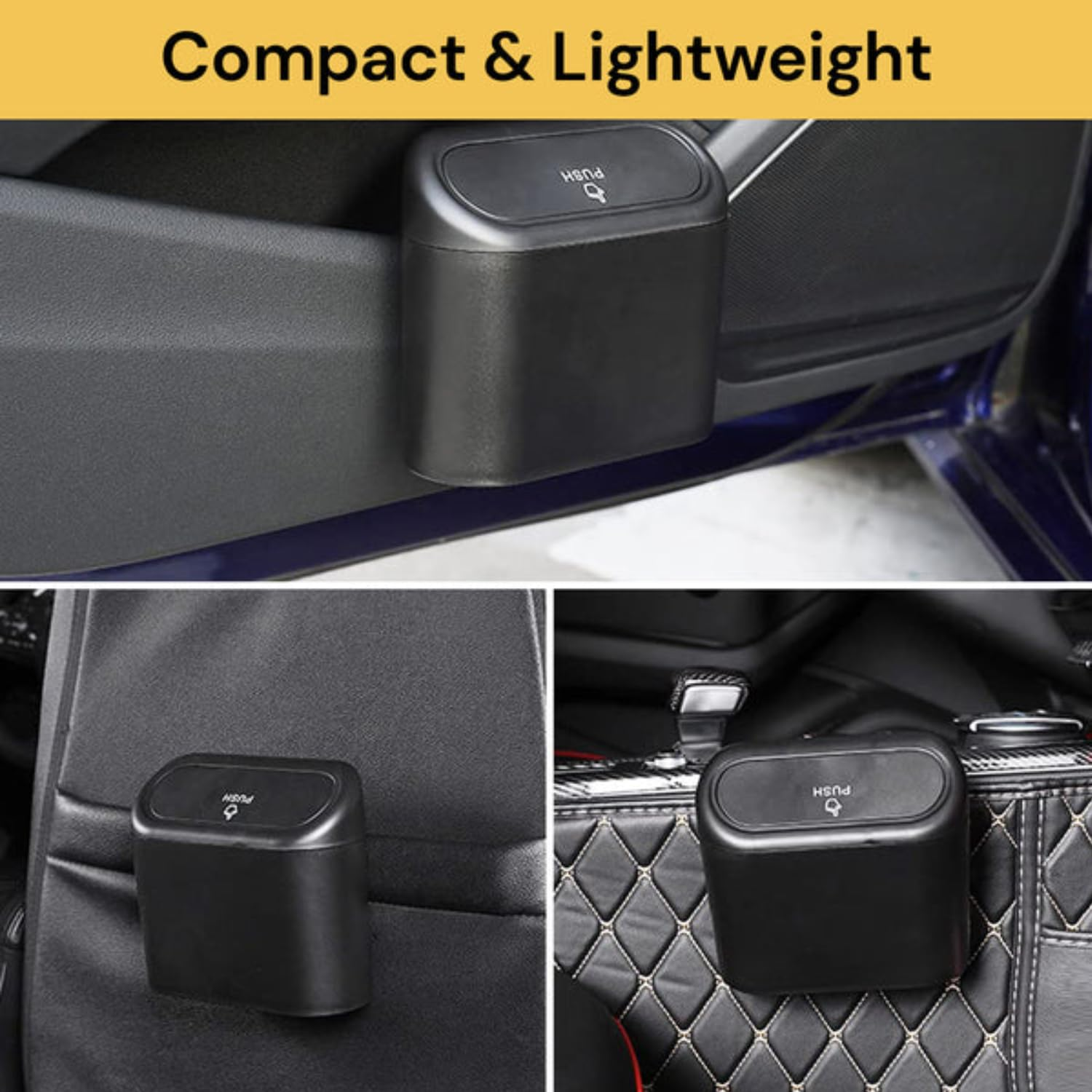 EZONEDEAL Car Trash Can with Lid, Portable Hanging Mini Car Trash Can, Auto Dustbin Garbage Organizer Holder, Wastebasket Trash Container Bin for Car, Vehicle, Home, Office, Car Organizer -Black image number 5