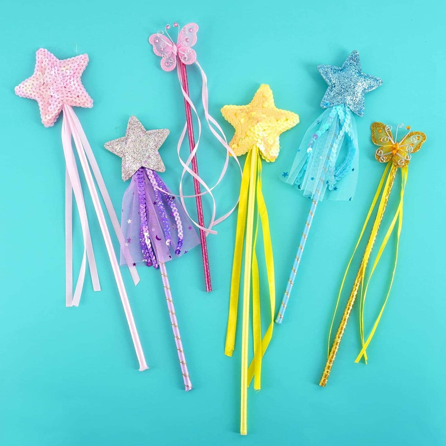 6 PCS Princess Wand Magic Wand Fairy Dress-Up Wand Kit for Girl'S Princess Costume Role Play Birthday Party Favor image number 2