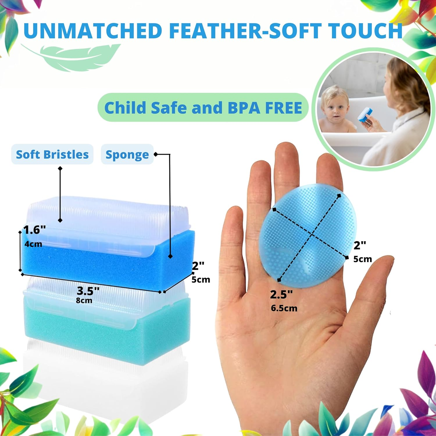 Cradle Cap Brush for Babies - Baby Sponge for Bathing Newborn Bath Essentials | Baby Brush and Comb Set Newborn - Cradle Cap Treatment | Baby Bath Sponges for Newborns (5-Pack) image number 1