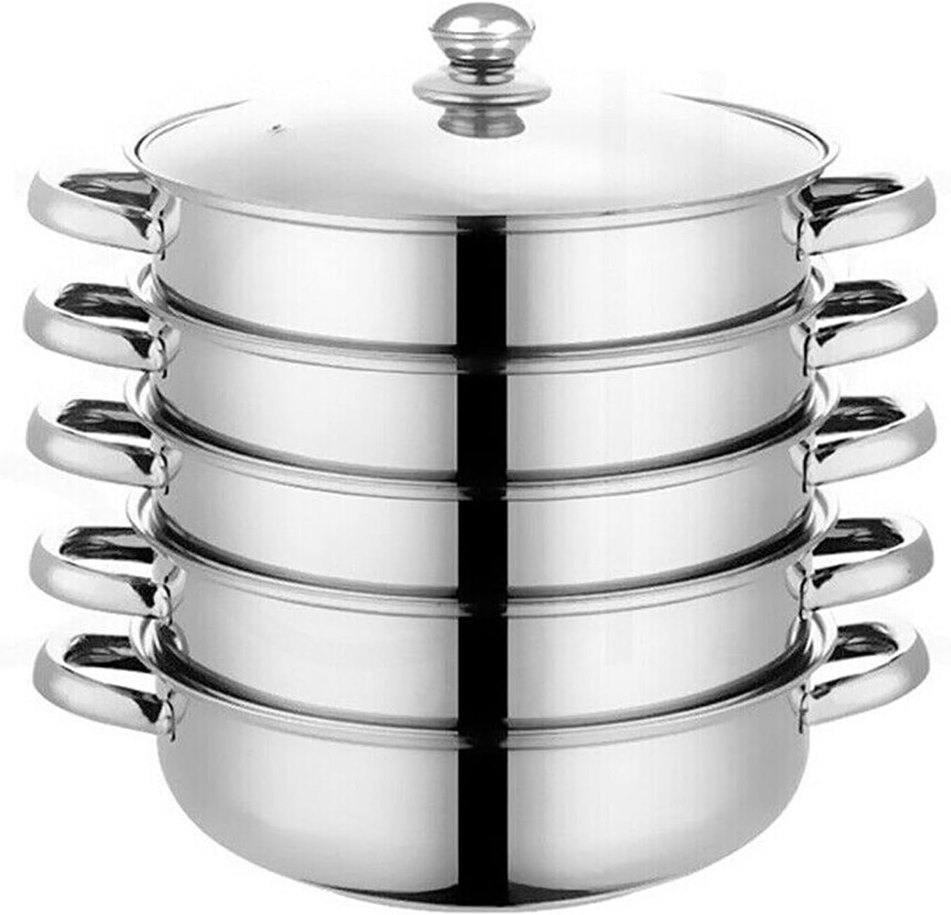 Leona Co 4/5 Tier Steamer Pot for Cooking, 28Cm Steam Pots with Lid Multipurpose Stainless Steel Steaming Pot Cookware with Handle for Vegetable, Dumpling, Stock, Sauce, Food (5 Tier) image number 2