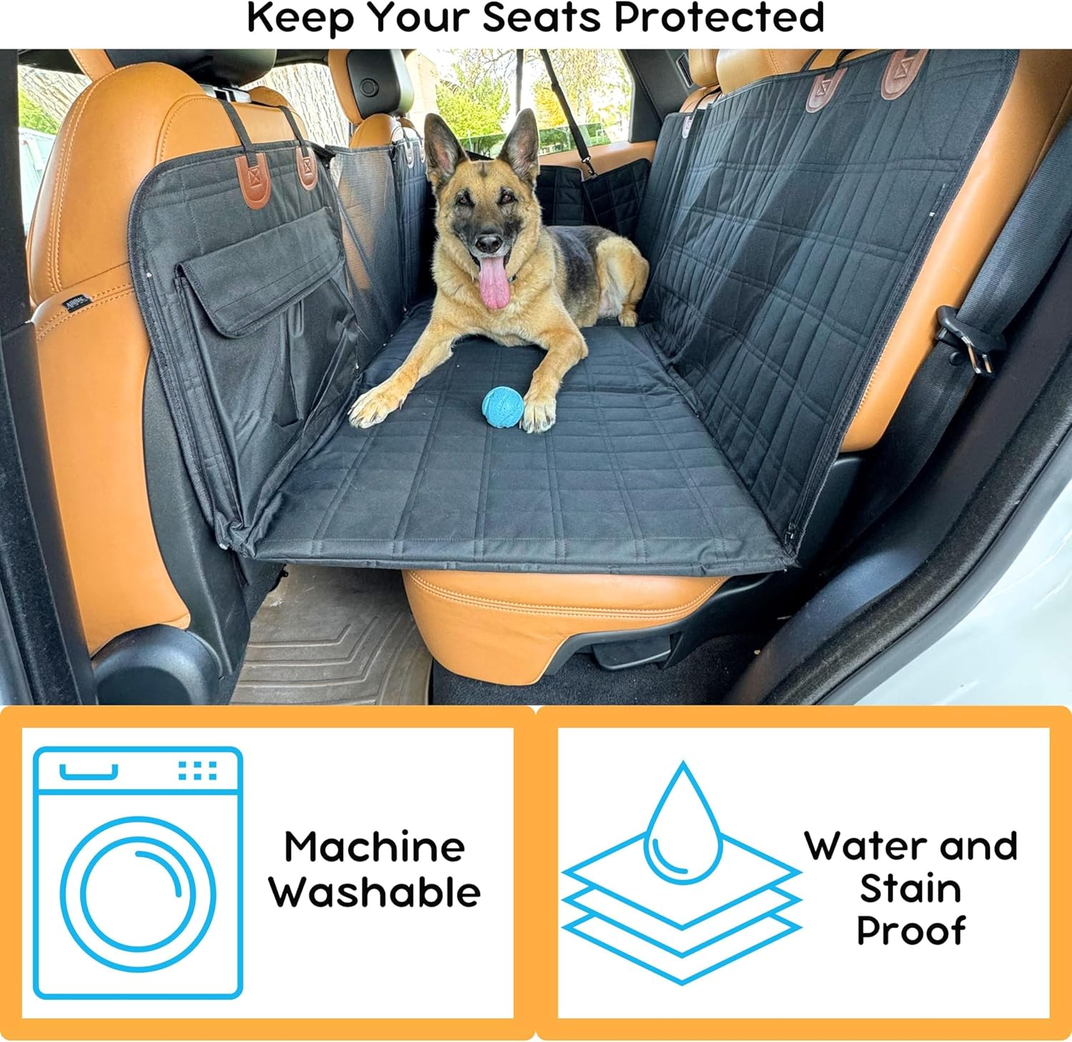 Meilyfe Dog Back Seat Extender - Waterproof Mesh Platform for Cars, Trucks, Suvs - with Storage Pockets and Door Covers (Black) image number 5