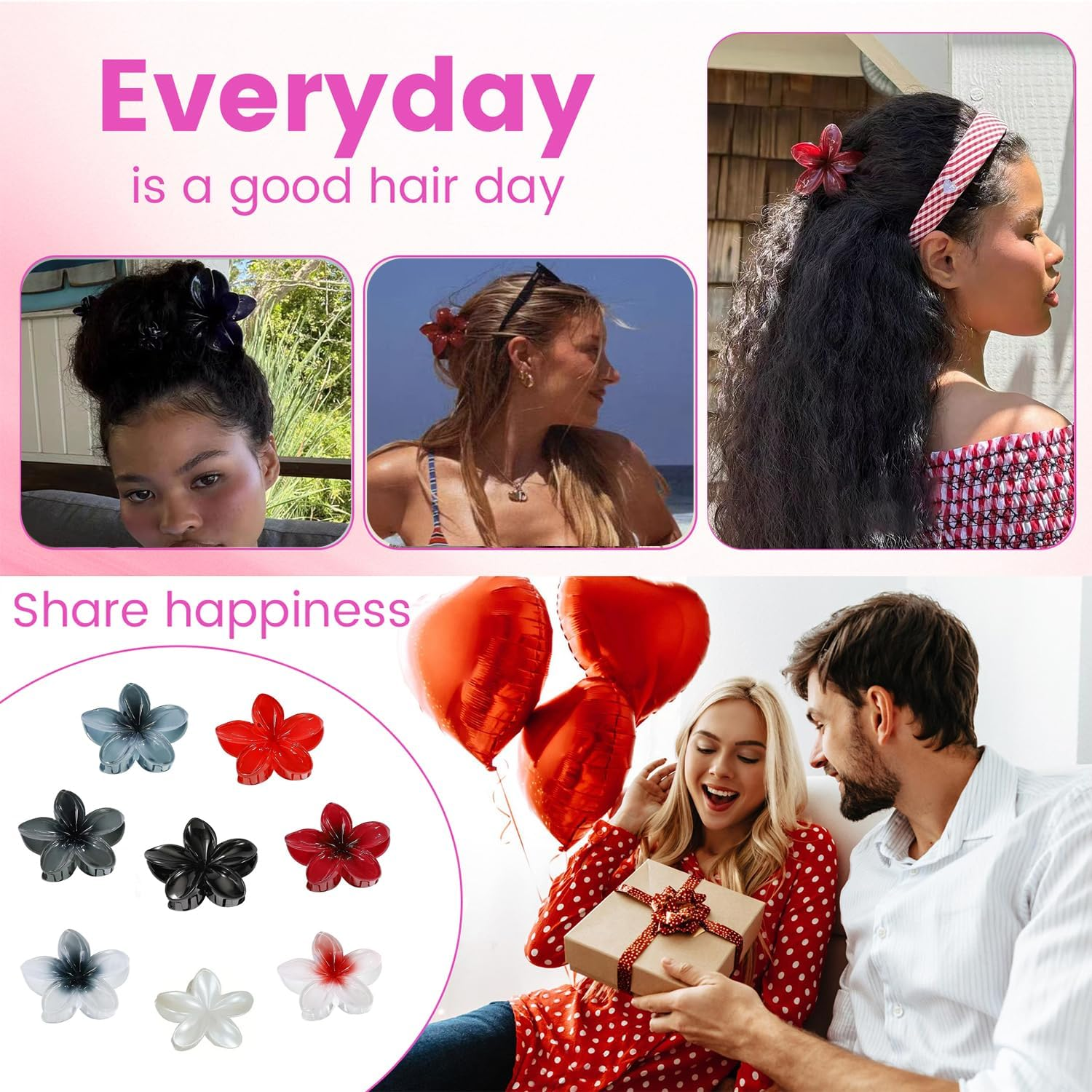Flower Hair Claw Clamp for Women Large Hawaiian Flower Clip for Thin Thick Curly Hair (Black, White, Red) image number 4