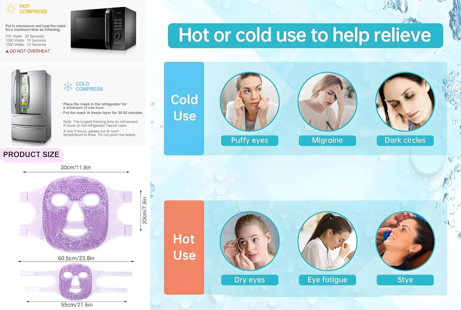 Gel Face Eye Mask, Facial Cold Hot Compress, Sleeping Heat Ice Spa Therapy Pack, Reduce Puffy Dark Circles Bags under Eyes, Migraines Headaches Sinus Pressure Stress Relief Relaxation, Skin Care (Purple) image number 1