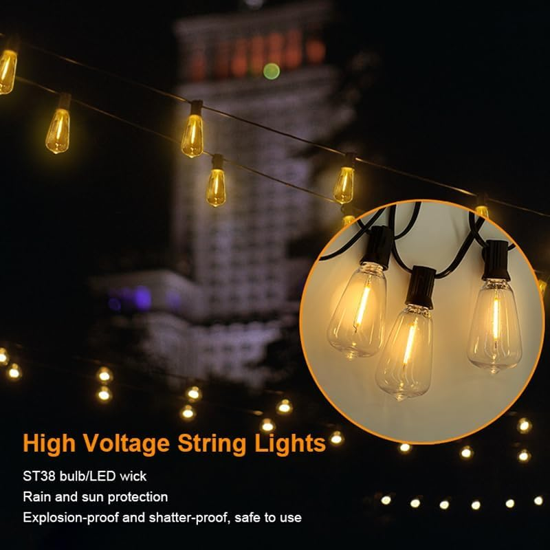 ZCOINS 15M LED Outdoor Hanging String Lights, 25 Bulbs+1 Spares LED Waterproof and Shatterproof Fairy Lights for outside Party, Garden, Balcony, Porch, Deck, Home, Backyard - 30M 50 Bulbs+2 Spare image number 5