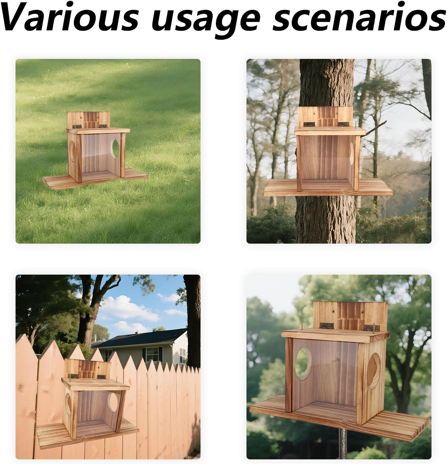 Lasuroa Wooden Squirrel Feeder, Wooden Squirrel Chipmunk Feeder for outside with 2 Feeding Windows for Holding Corn Peanuts Pine Nuts Corn Cobs Durable Box with Transparent Removable Front Panel image number 4