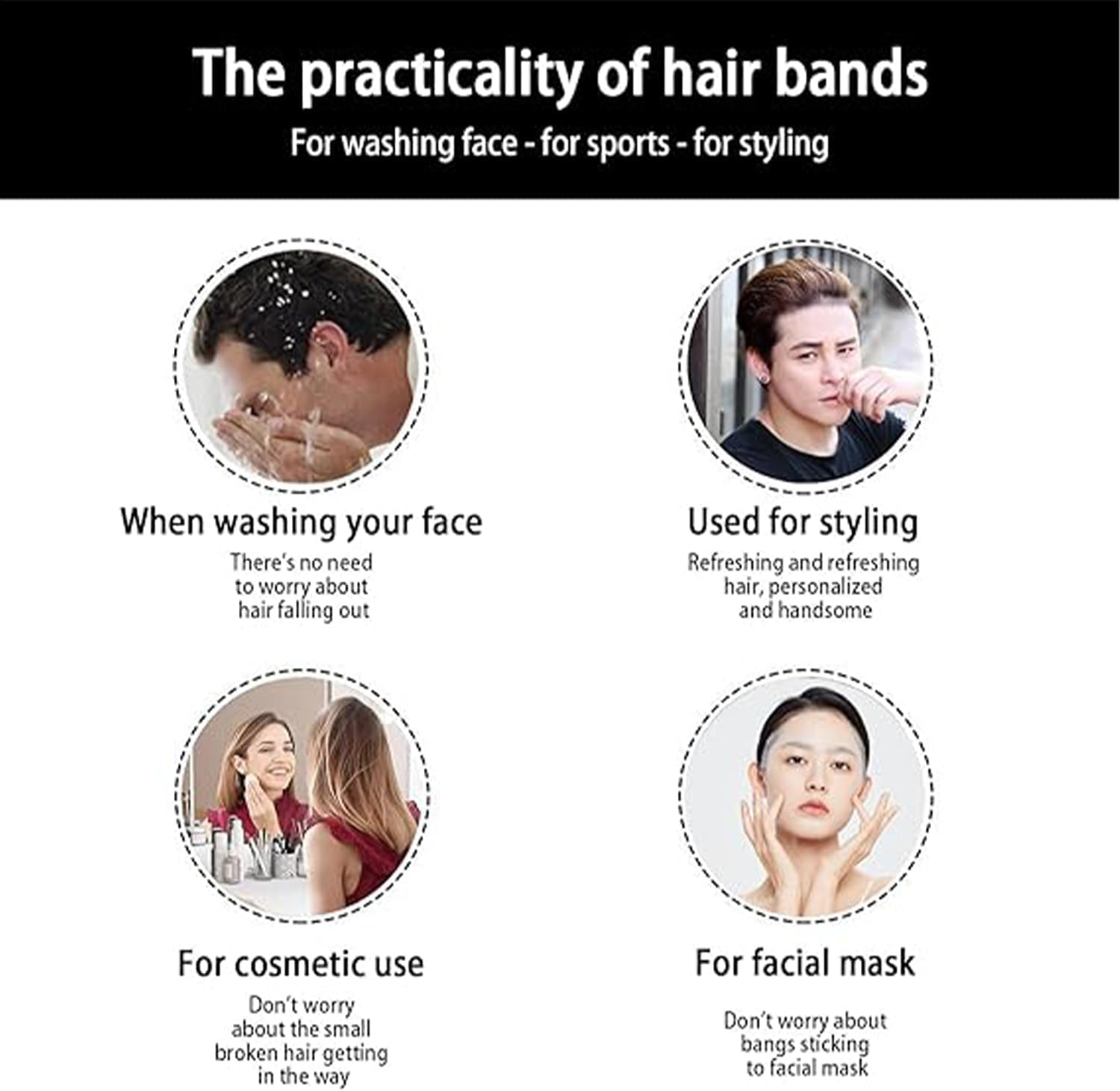 6Pcs Mens Non-Slip Sports Fashion Headband for Men, Metal Hair Band for Outdoor, Sports, Weddings, Daily Wear