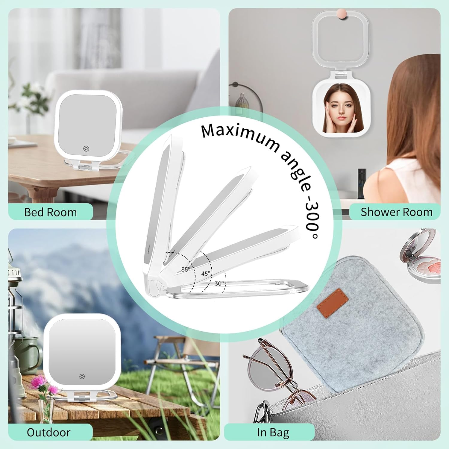 Famihomii Rechargeable Portable Cosmetic Mirror with 10X Magnification, Travel Mirror Illuminated with 3 Lighting Modes, 72 Leds, Makeup Mirror, Ultrathin, Portable for Makeup image number 2