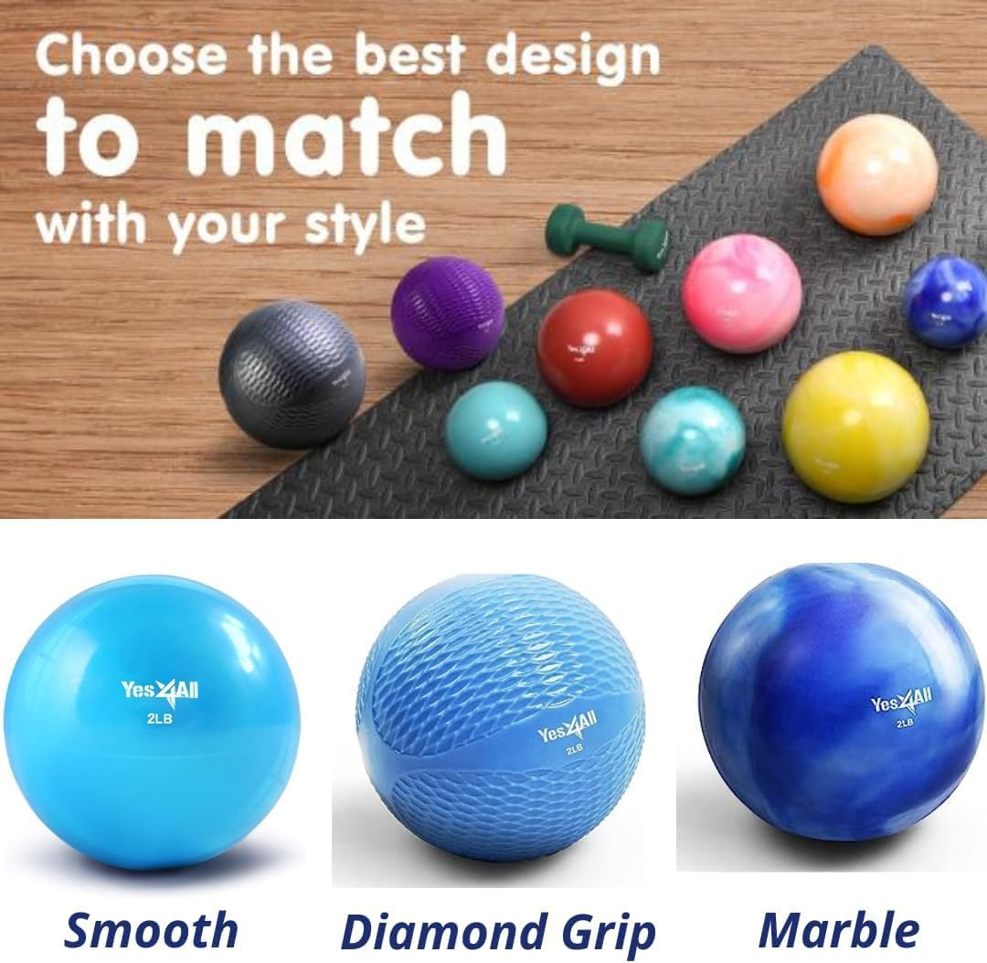 Yes4All Toning Ball, Soft Weighted Medicine Balls for Exercise and Pilates, Yoga, and Fitness, Perfect for Balance, Flexibility, Available 1Kgs to 5Kgs with Multi Colors Available
