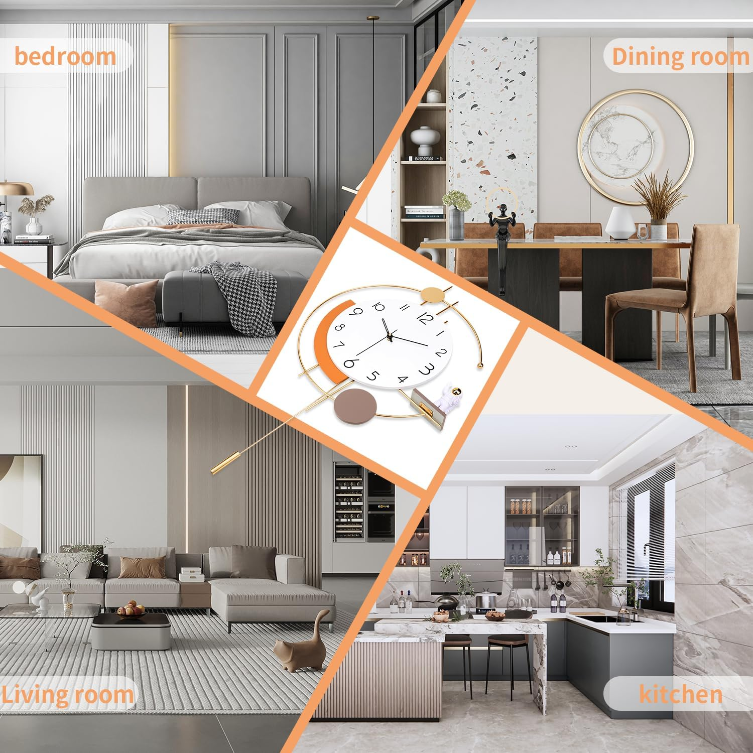 Large Wall Clock Decor Modern Decorative Clock Non Ticking Pendulum Wall Clocks for Bedroom Office Kitchen Silent Big Wall Clock with 1 Ornaments Wall Decor for Home 13.7 * 23.6 Inch Golden image number 6