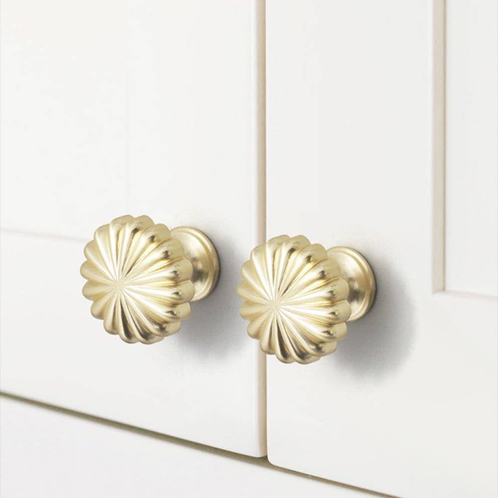 10 Pack Gold Cabinet Knobs 1.18" Brushed Gold Drawer Knobs Zinc Alloy Single Hole Pulls for Dresser 30Mm Flower Cupboard Handles for Kitchen Wardrobe Bathroom Hardware image number 5