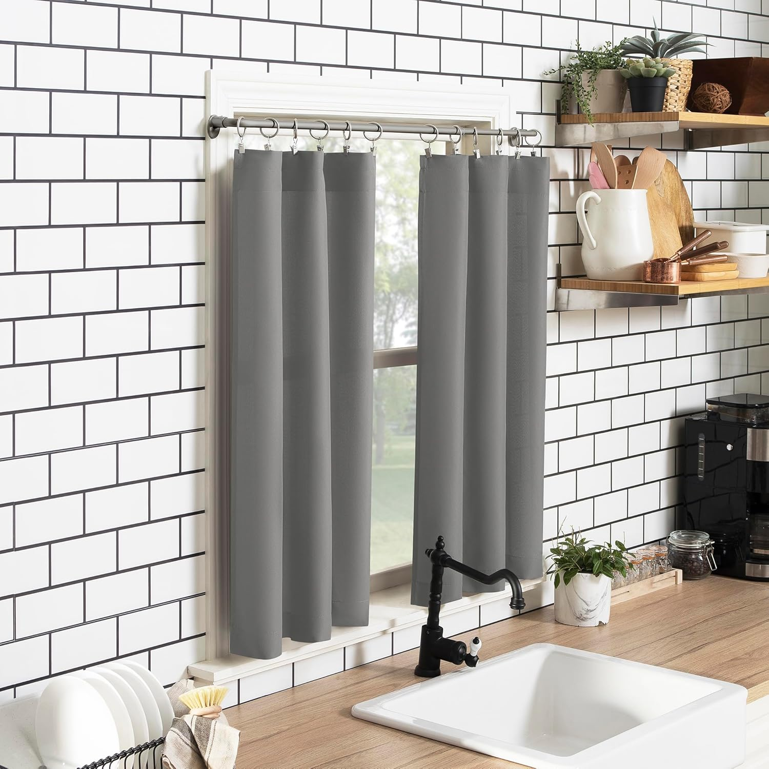 No. 918 Martine Microfiber 3Pc Kitchen Curtain Set, 54" X 36", Gray image number 2