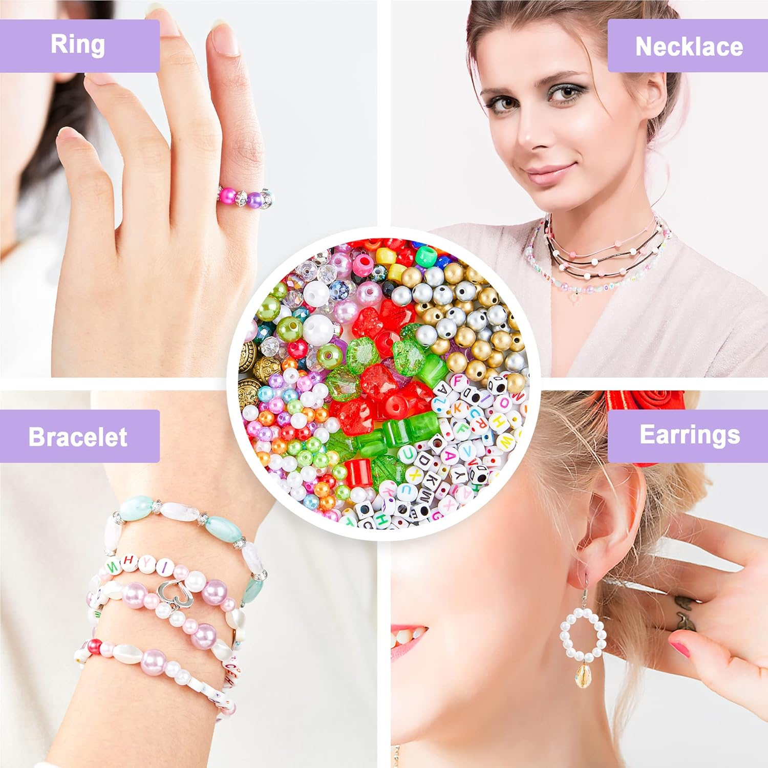 Jewelry Making Kit, 1960 Pcs Jewelry Making Supplies Includes Jewelry Beads, Instructions, Findings, Wire for Bracelet, Necklace, Earrings Making Kit for Adults by Inscraft image number 5