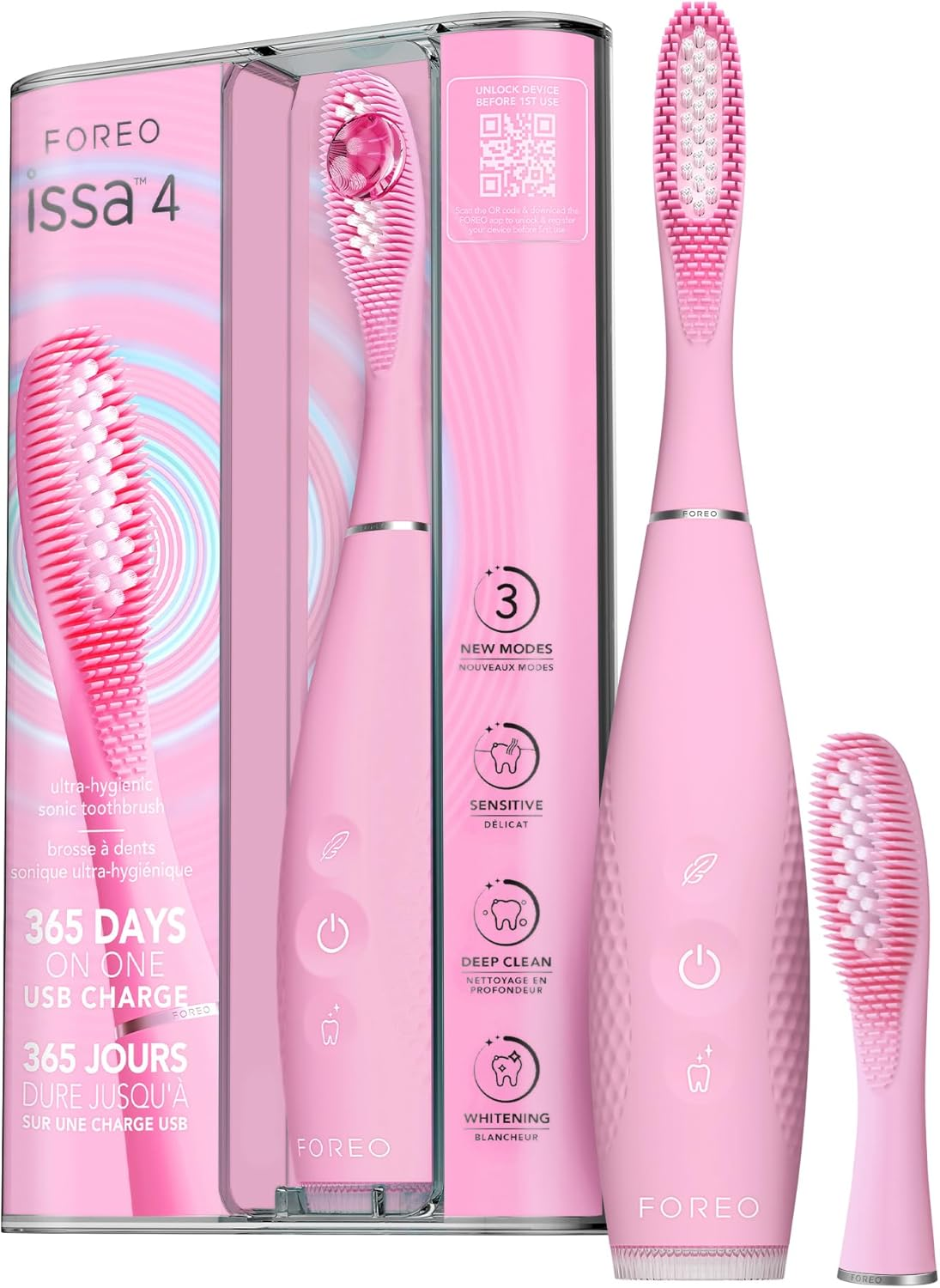 FOREO ISSA 4 Electric Toothbrush &ndash; 4-In-1 Rechargeable with Extra Brush Head, Soft Bristles, Long-Lasting Use, Gentle Cleaning