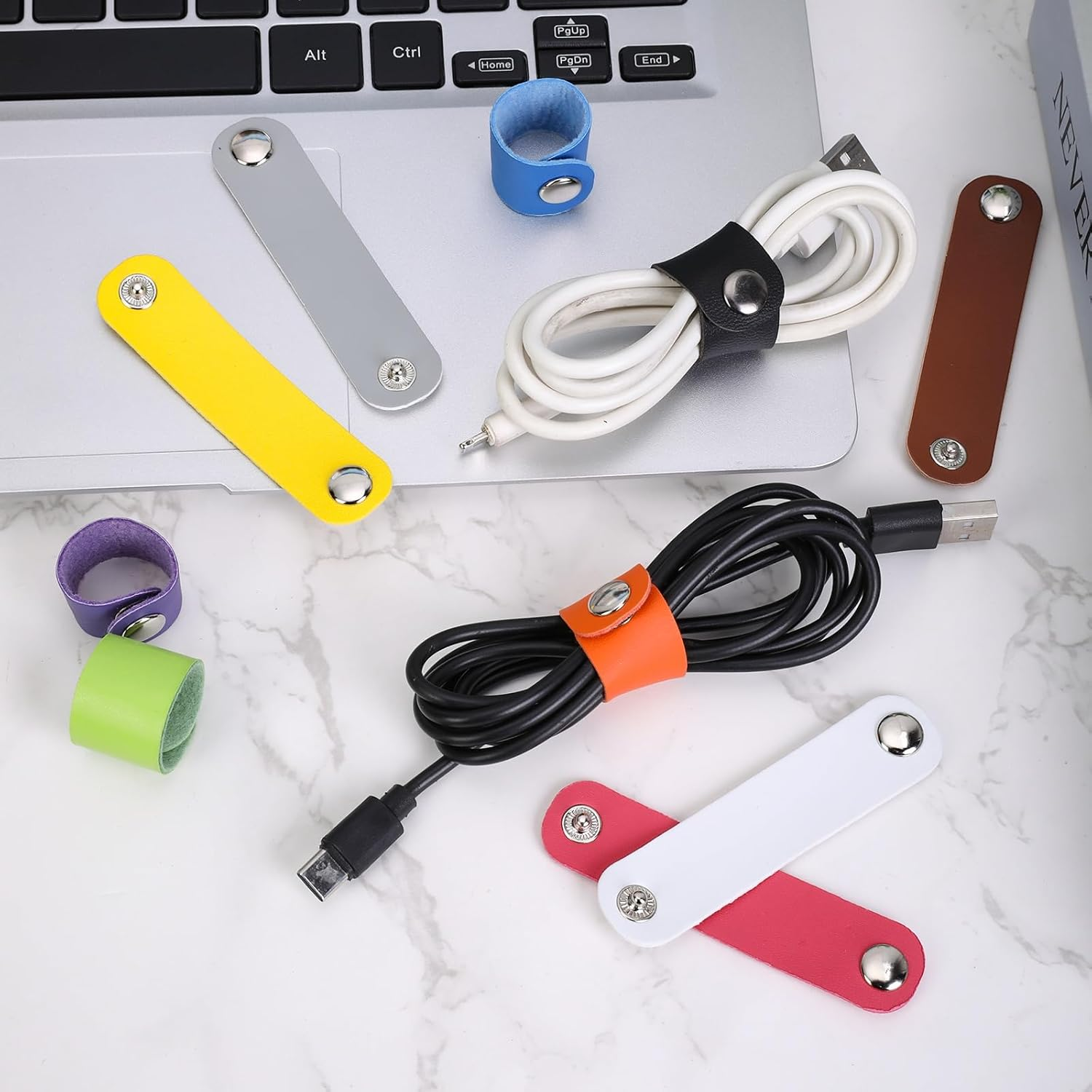 20 Pcs Cord Wrap Organizer Leather Cord Organizer Cable Keeper Cord Organizer Phone Cord Organizer Reusable Cable Straps Clips Wire Ties for Cable Straps,Usb Data Holder Earphone Cable (Colorful) image number 2